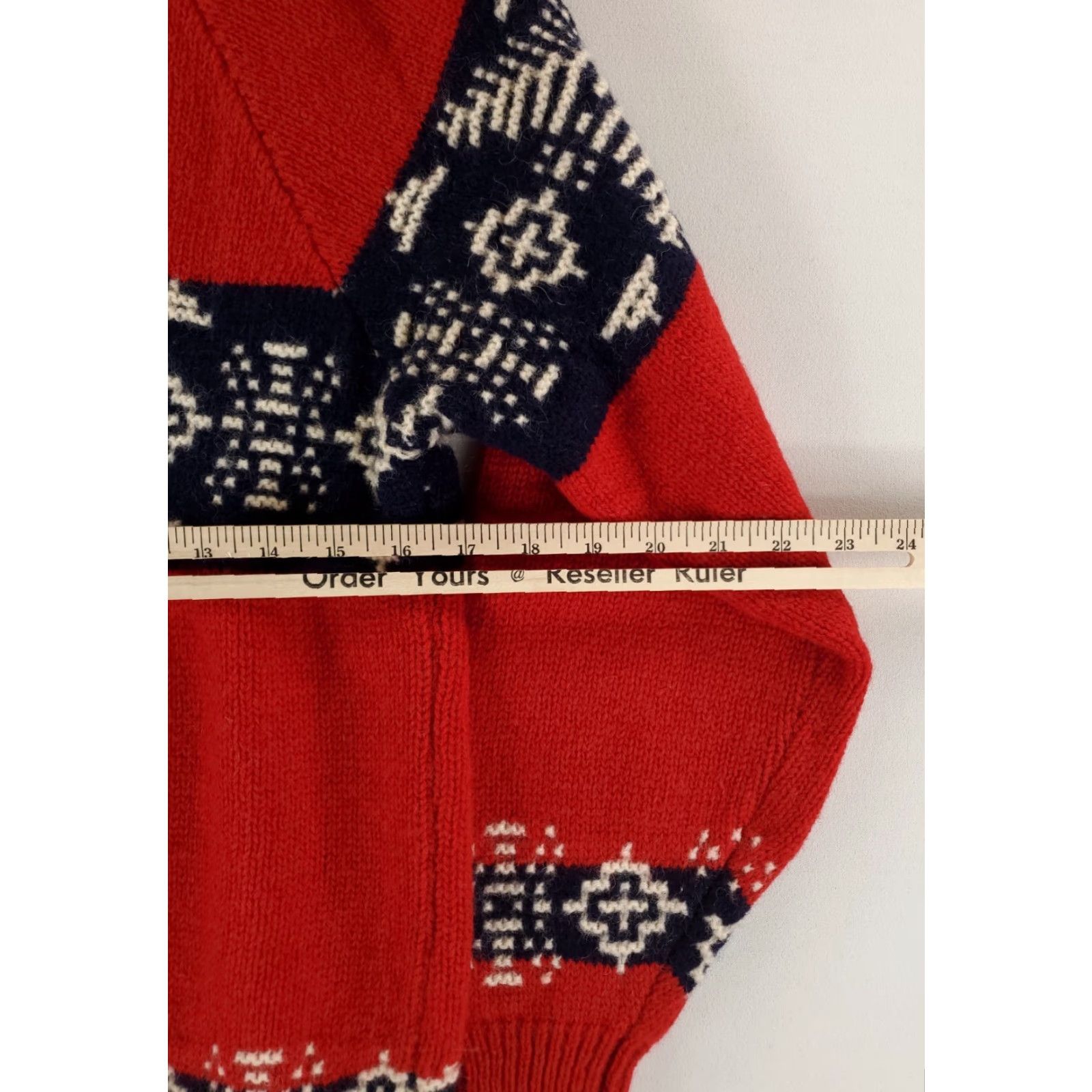 Vintage Hunting Horn Sweater 100% Shetland Wool Nordic Red White Blue Mens S Pullover Red Nordic Wool Mens S Size US M / EU 48-50 / 2 - 6 Thumbnail