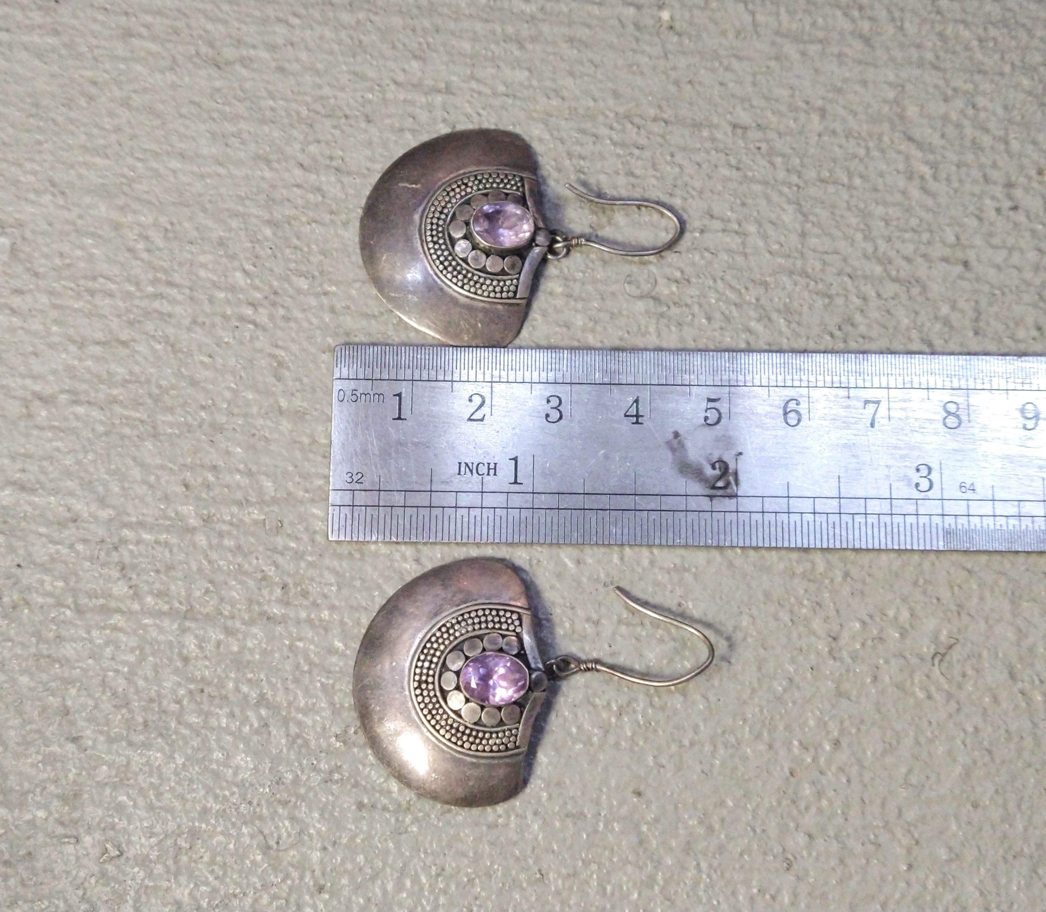 Jewelry × Vintage Vintage Sterling Silver Earrings Purple Amethyst Fan Modern Size ONE SIZE - 12 Thumbnail