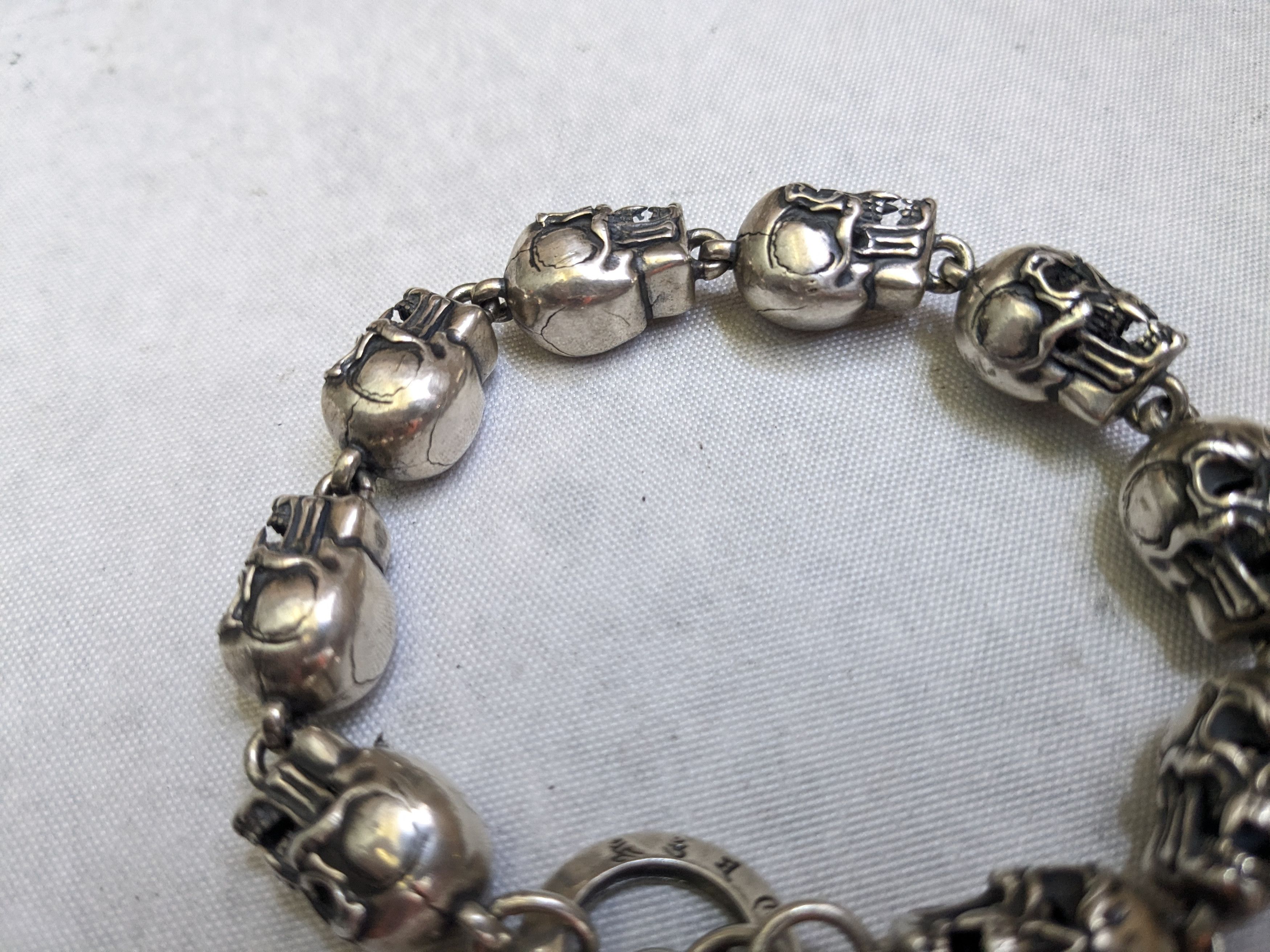Jewelry Sterling Silver Skull Bracelet 6.75" Biker Punk Skeleton Size ONE SIZE - 9 Thumbnail