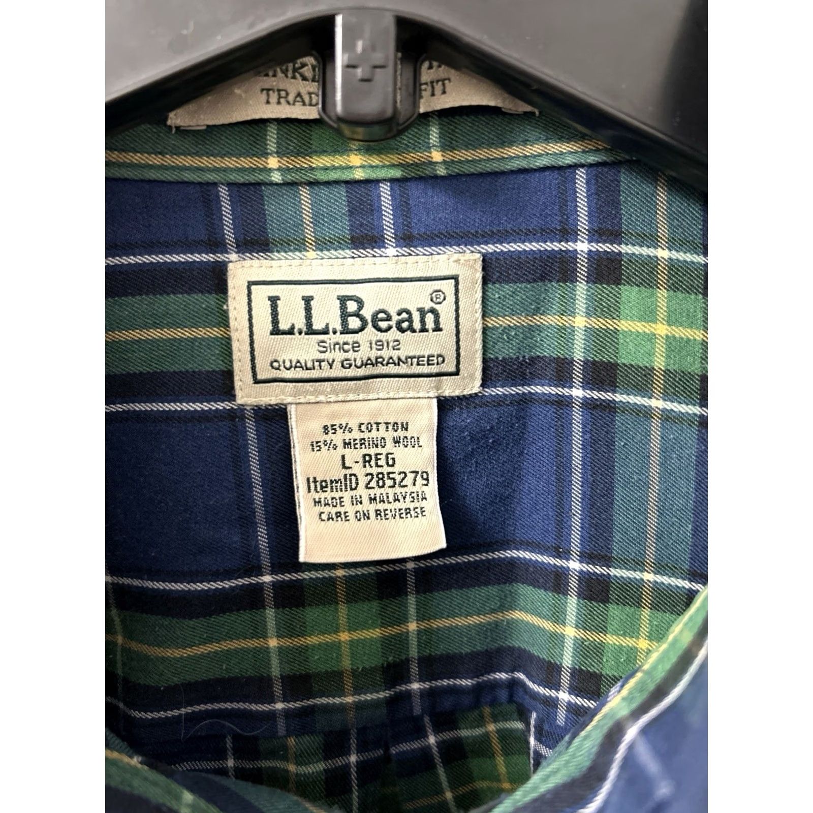 Vintage LL Bean Merino Wool Shirt Mens L Blue Plaid Button-Up Classic Fit Fall Spring Wool Blend Wrinkle Resistant Vintage No Size US L / EU 52-54 / 3 - 5 Thumbnail