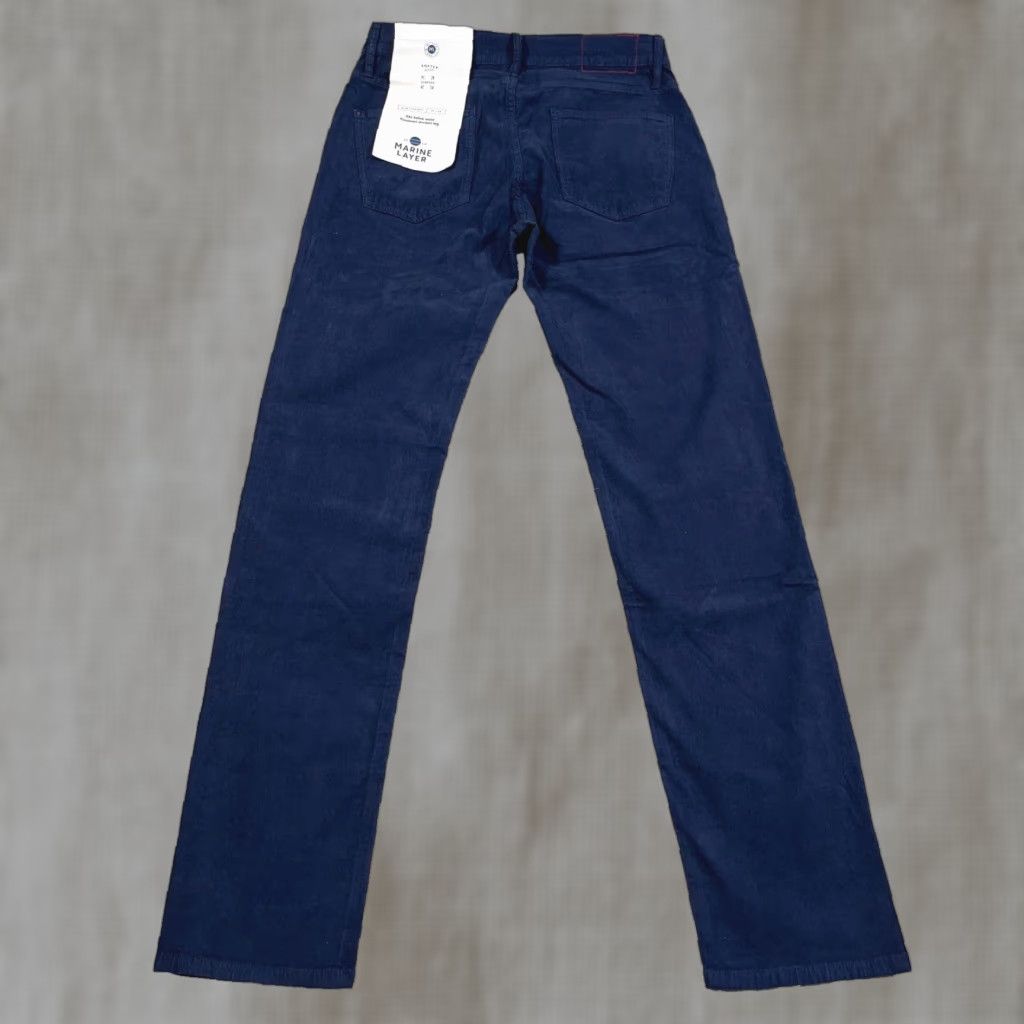 Marine Layer Pants Men 33x34 Slim Straight Leg Corduroy Blue Chino Casual Workwear 5-Pocket Fabric Cotton Blend Spandex