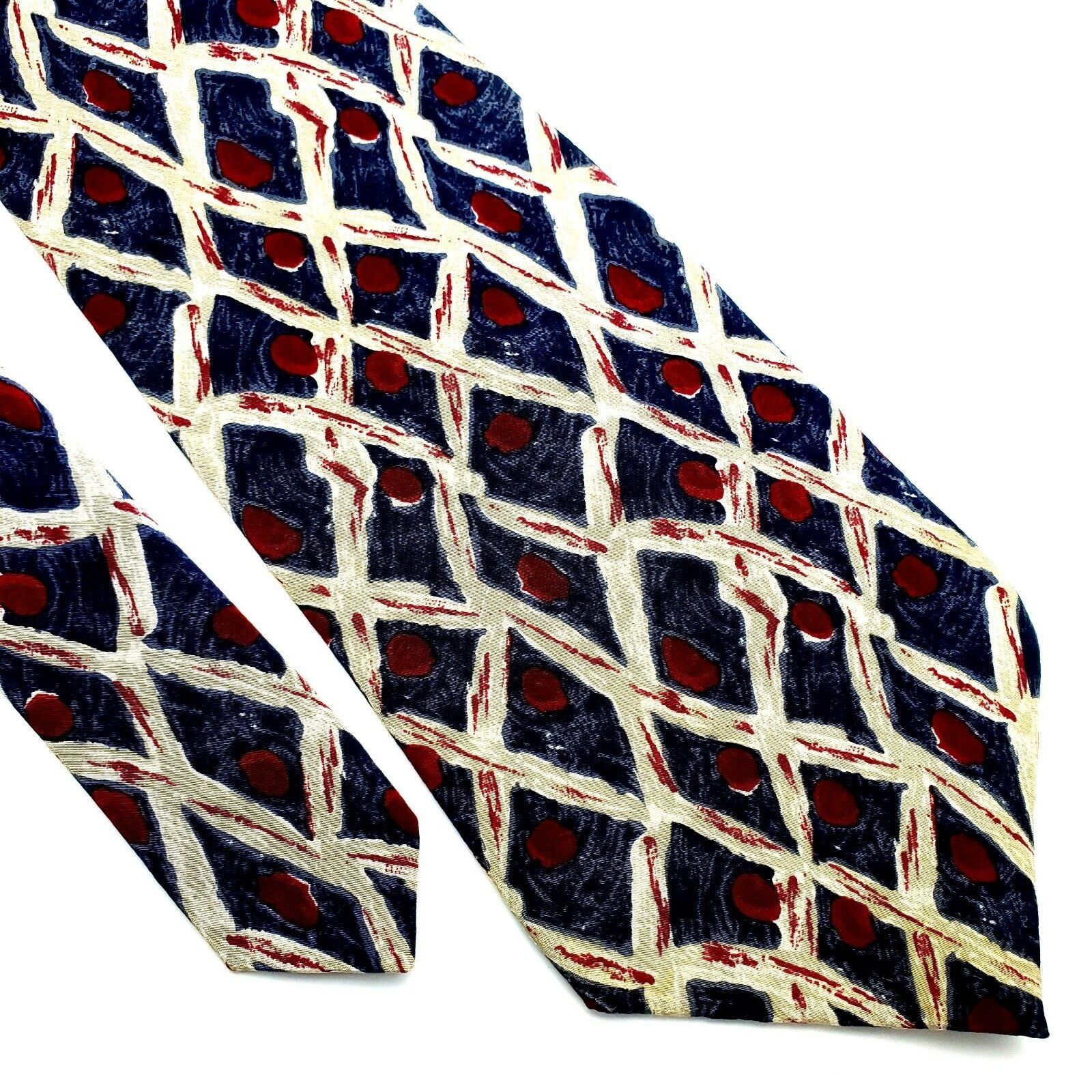 Pierre Cardin Pierre Cardin Silk Tie Blue Red Tan Geometric Wide Print Size ONE SIZE - 1 Thumbnail
