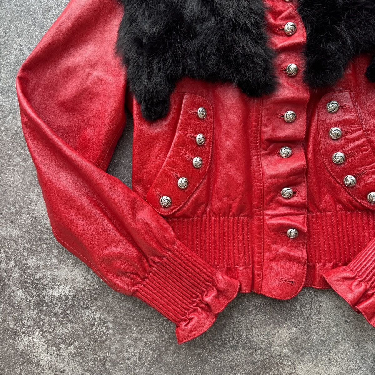 Japanese Brand Vintage Faux Fur Details Red Genuine Leather Cropped Jacket Size S / US 4 / IT 40 - 6 Thumbnail