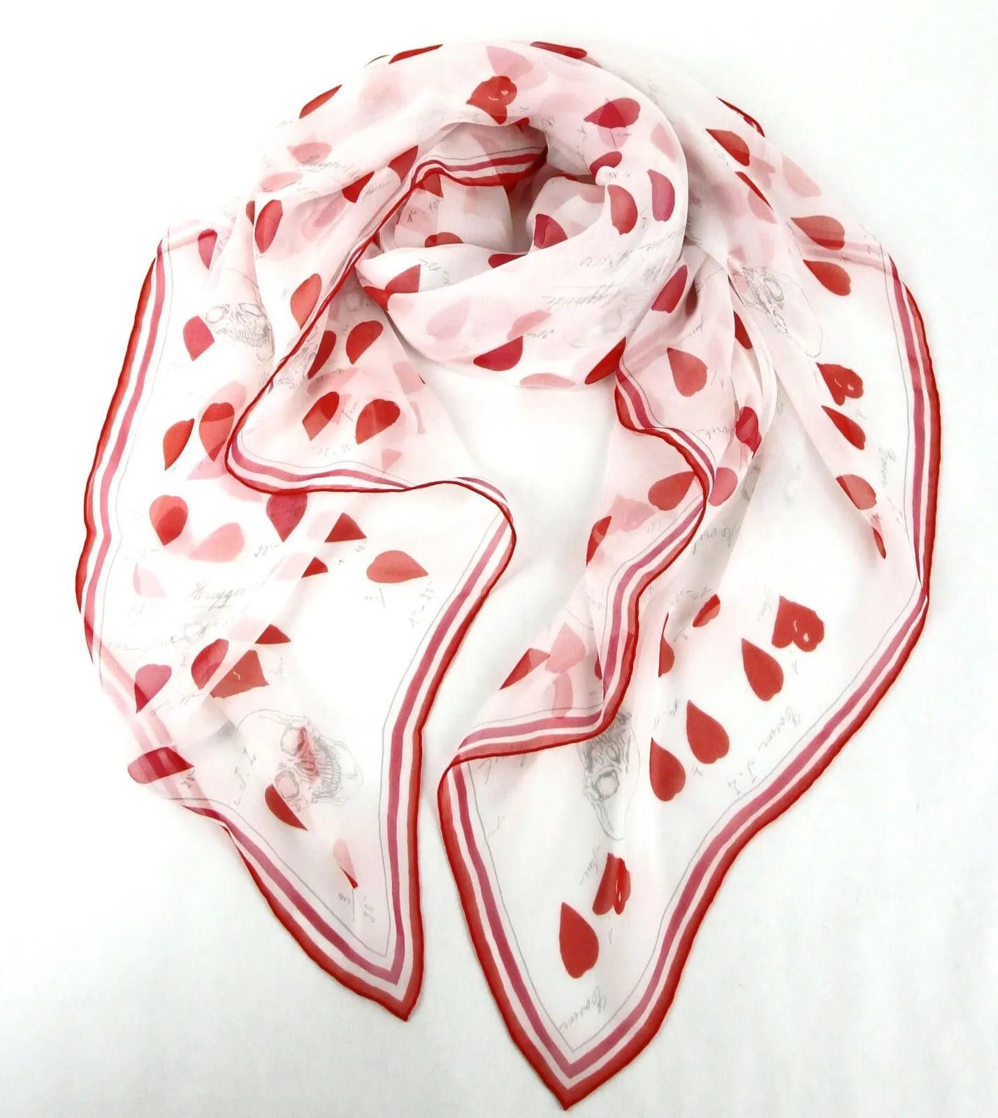 Alexander McQueen Red Chiffon Silk Petal Skull Print Shawl Size ONE SIZE - 1 Thumbnail