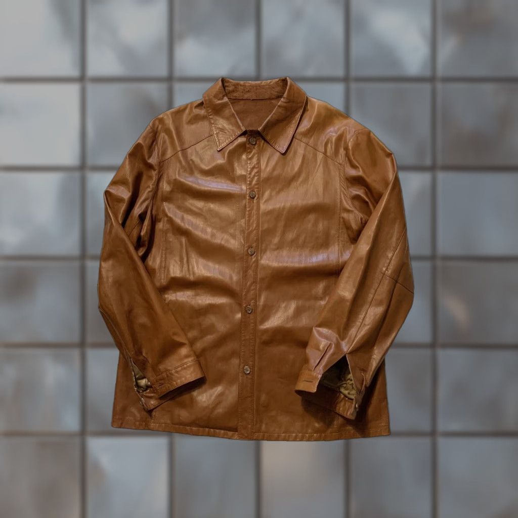 Vintage VINTAGE Glenn Laiken Alandales Nappa Leather Tobacco Brown Button Shacket 42 Mens Shirt/Shacket Small details Size US XL / EU 56 / 4 - 1 Thumbnail