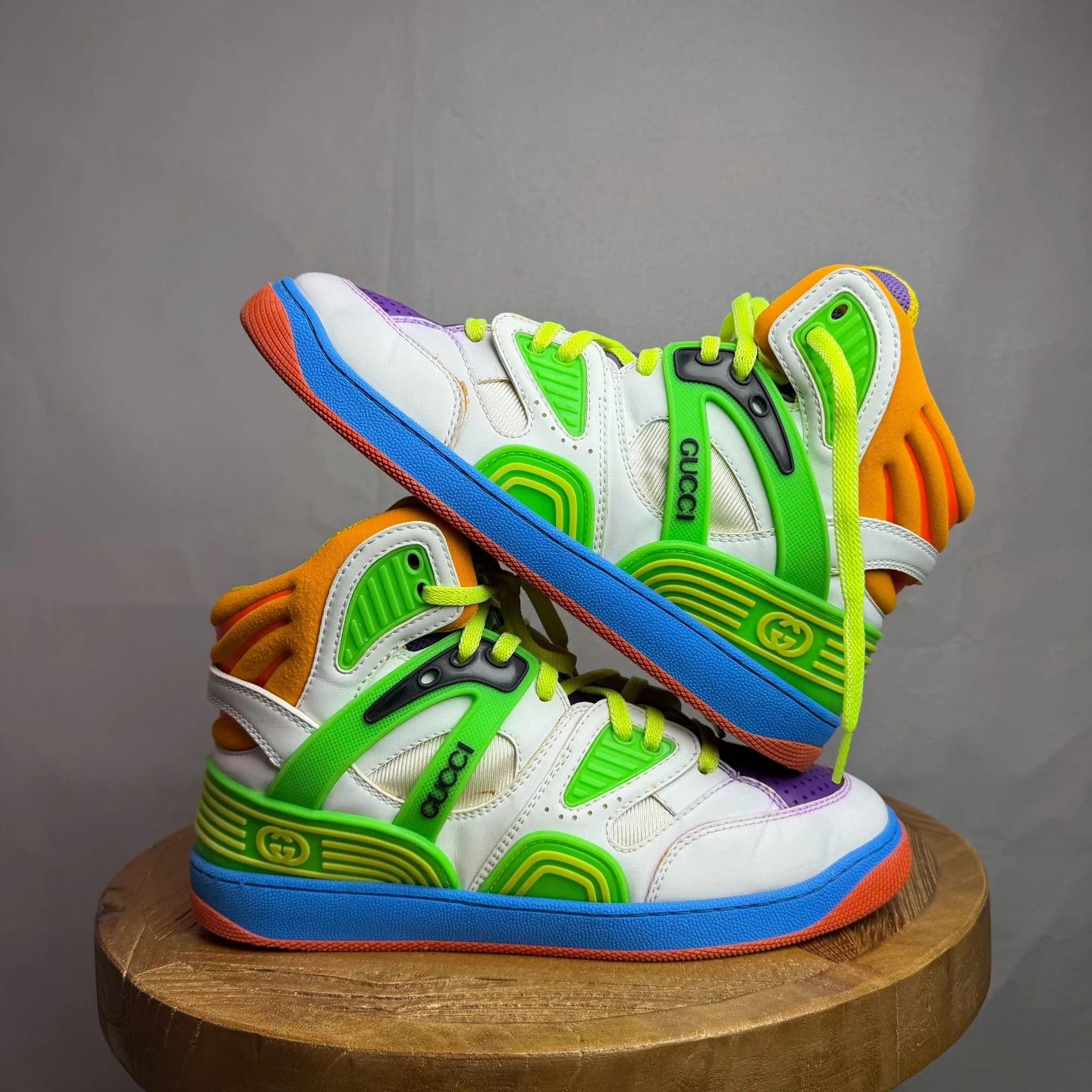Gucci GUCCI Basket Retro Sneakers White Green Purple 40 95% New Size US 7 / EU 40 - 3 Thumbnail