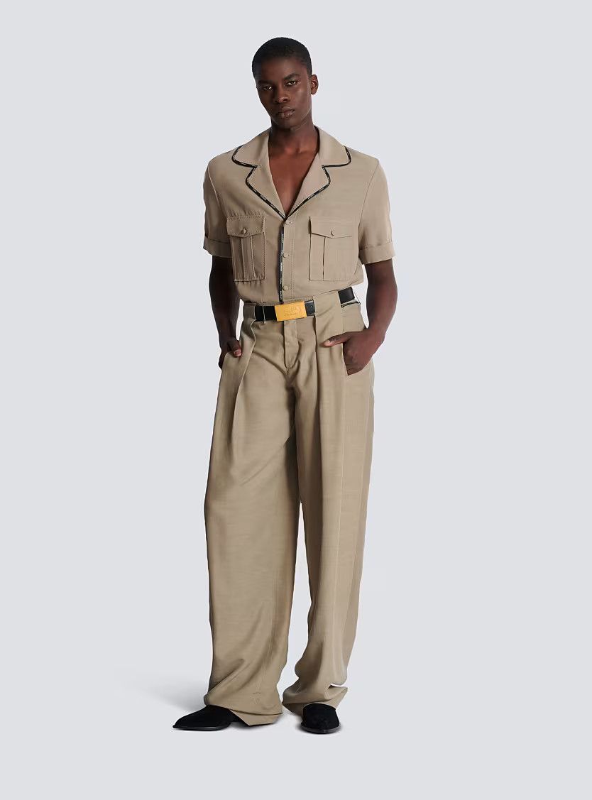 Balmain o1s1wg110126 Cupro Pyjama Shirt With Pocket in Brown Size US M / EU 48-50 / 2 - 3 Thumbnail