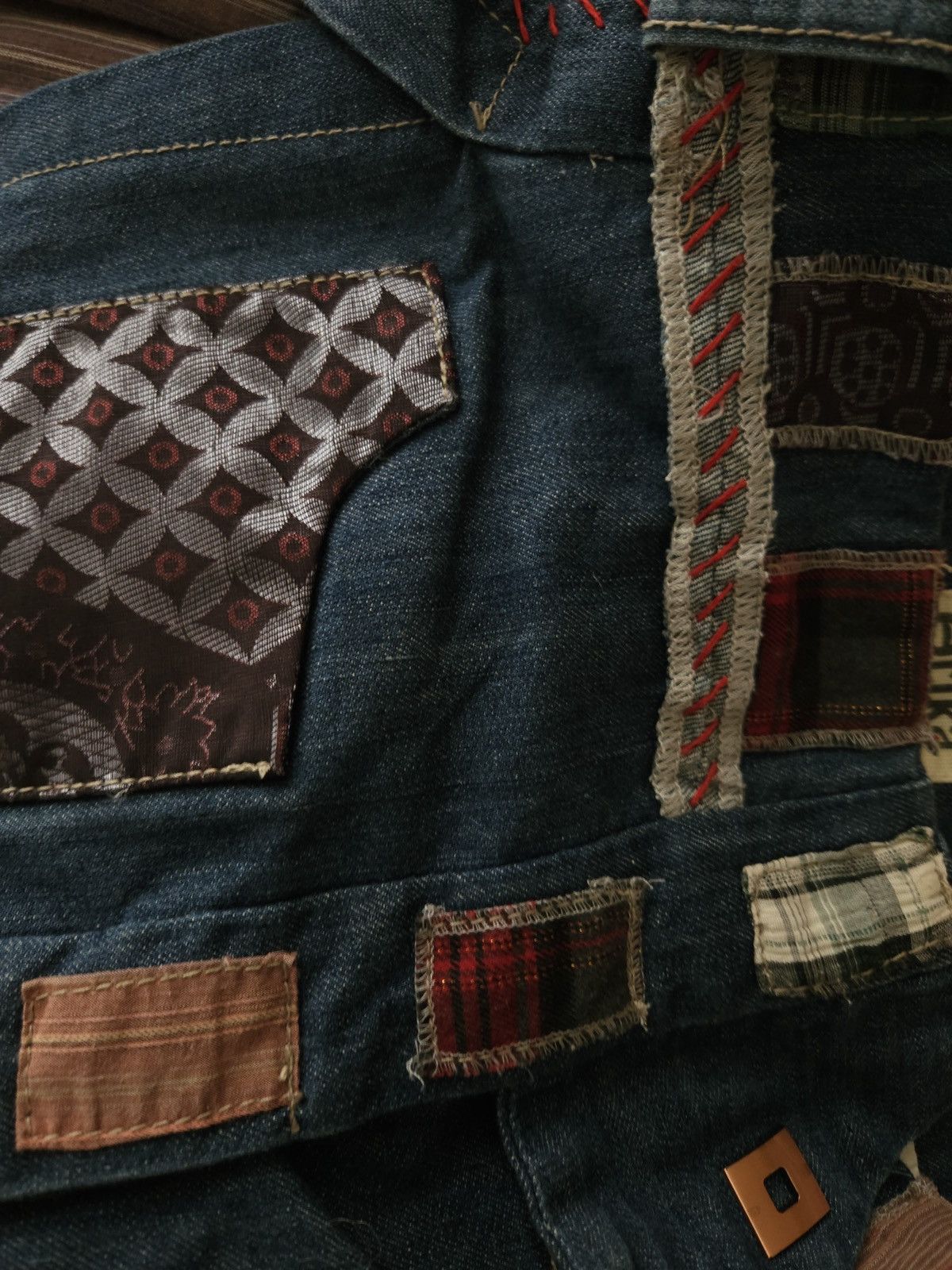 Designer × Vintage Vintage Multi-Material Layered Patchwork Denim Mini Skirt Size 28" / US 6 / IT 42 - 13 Thumbnail