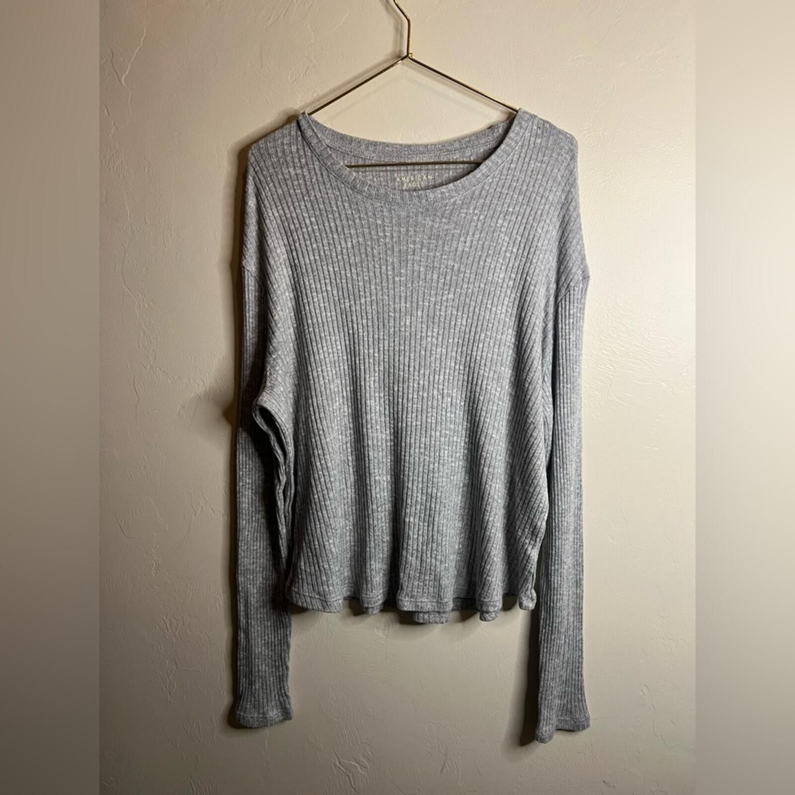 American Eagle Outfitters Women's American Eagle Med Light Gray Ribbed Long-Sleeve Size M / US 6-8 / IT 42-44 - 1 Thumbnail