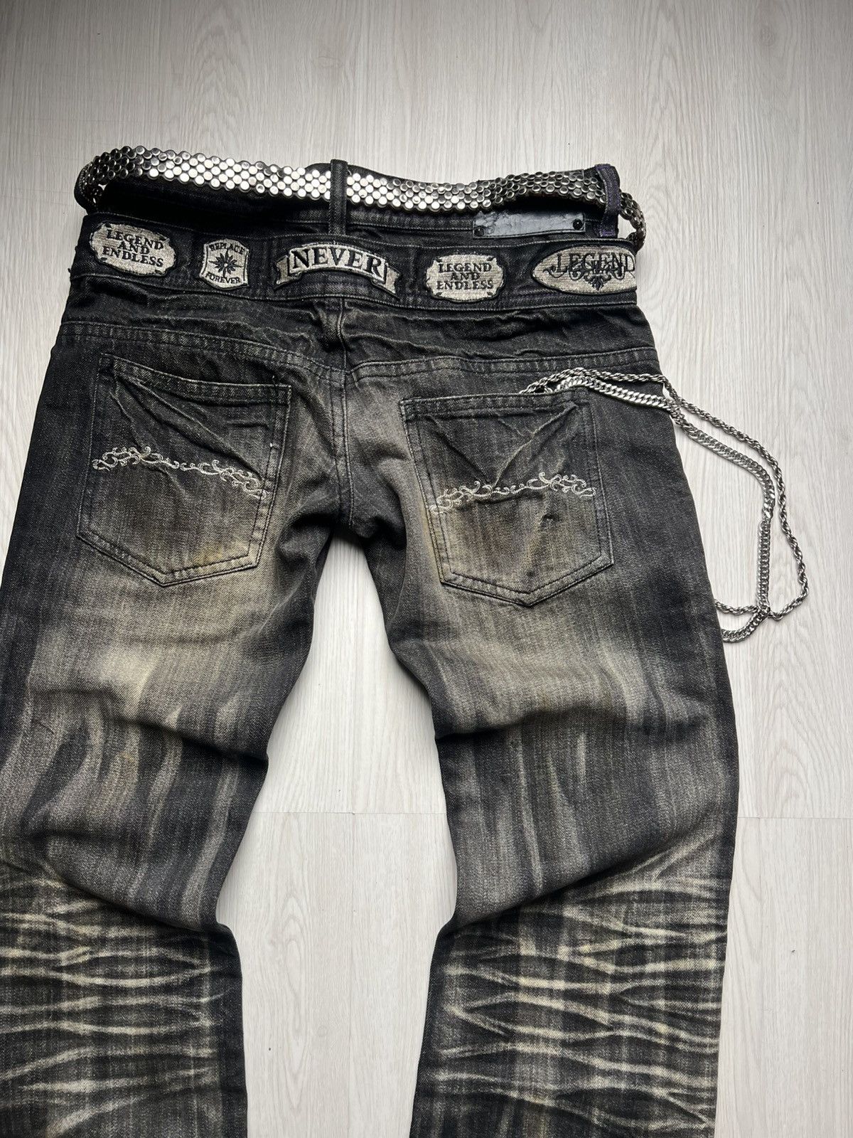 14th Addiction Midas Mud Wash Black Fadded Double Waist Dirty Flared Jeans Size US 31 - 4 Thumbnail