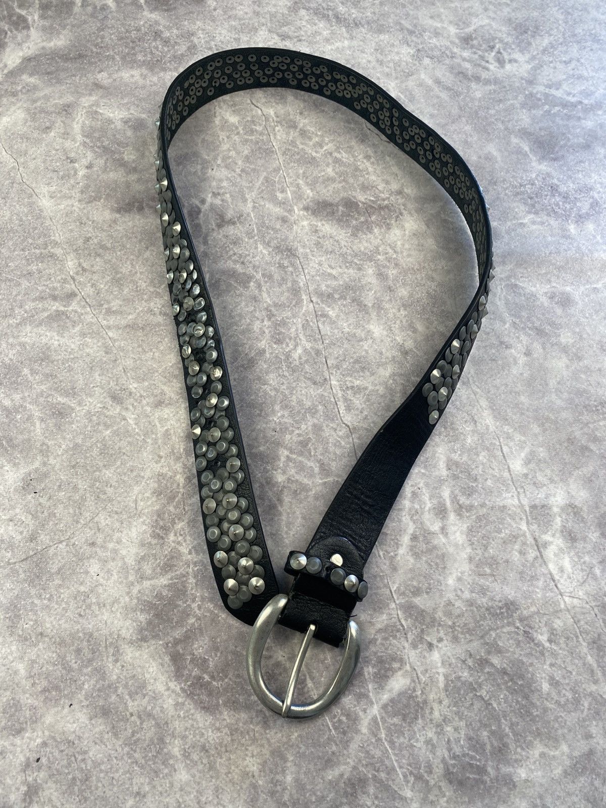 Other Black Leather Metal Studded Belt Y2K Grange Avant-garde Size 32 - 1 Thumbnail