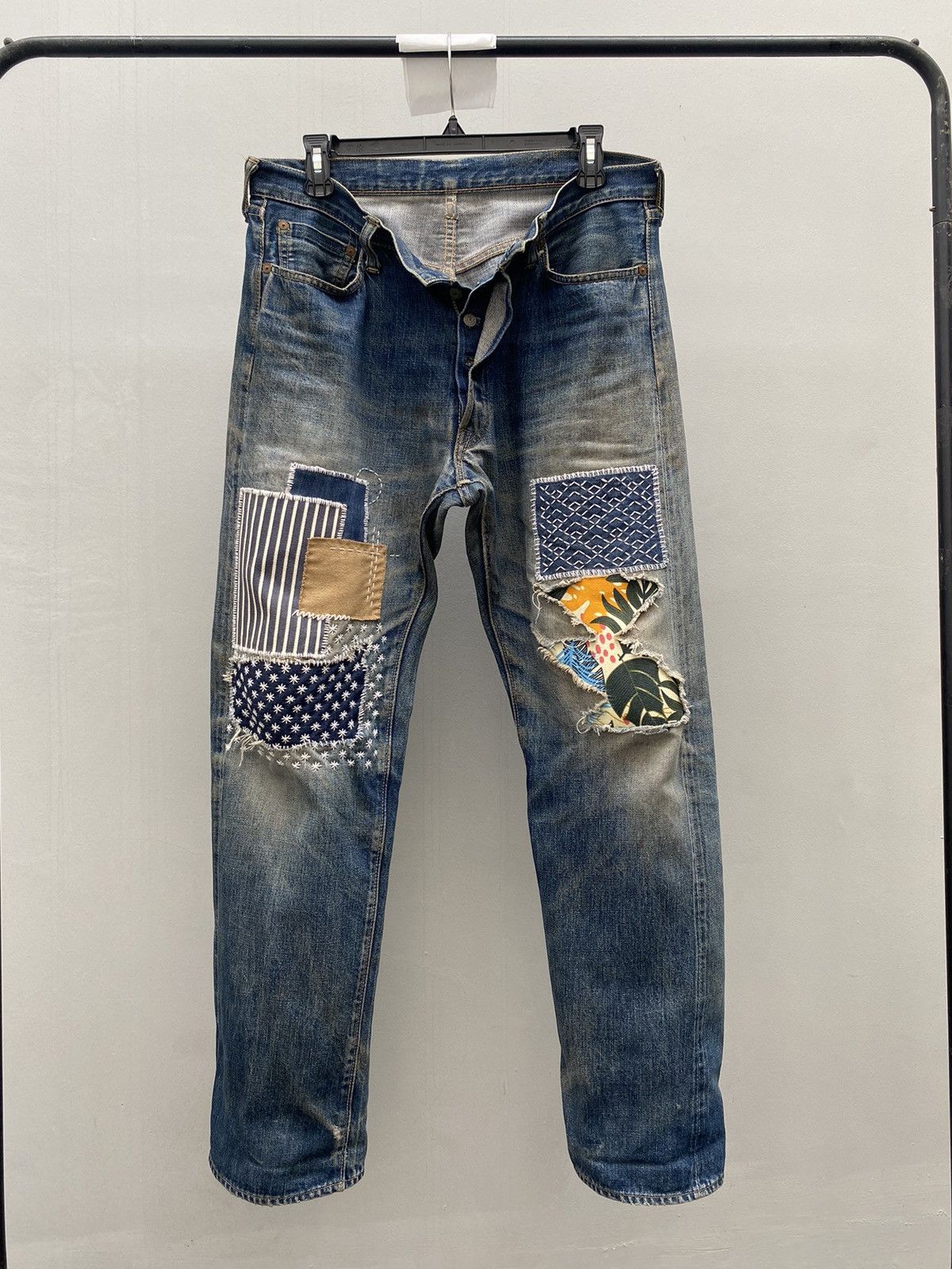 Japanese Brand Trashead Full Count Sashiko Denim Sun Faded Distressed Size US 32 / EU 48 - 1 Thumbnail