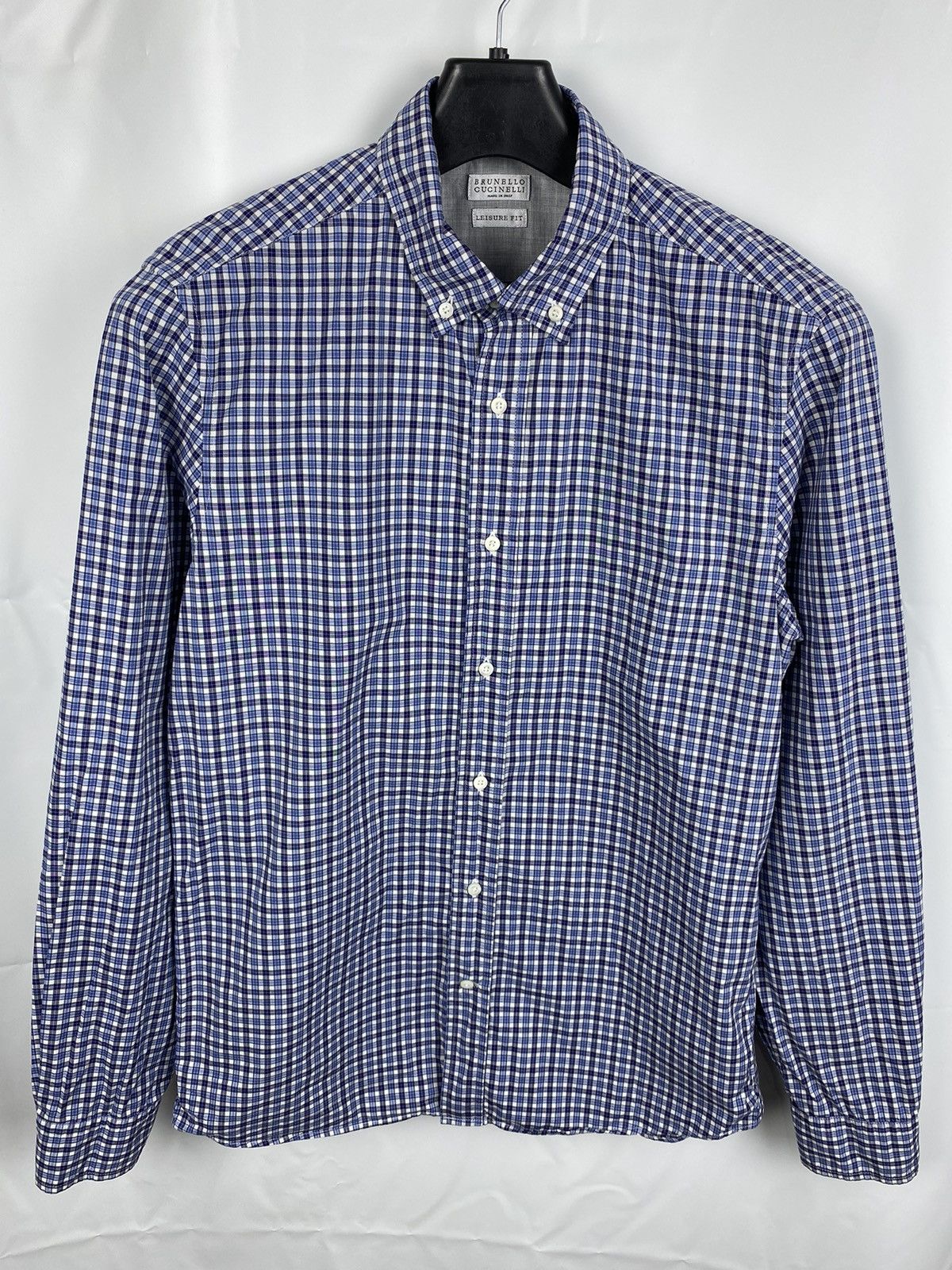 Brunello Cucinelli Men Leisure Fit Plaid Print Shirt size M