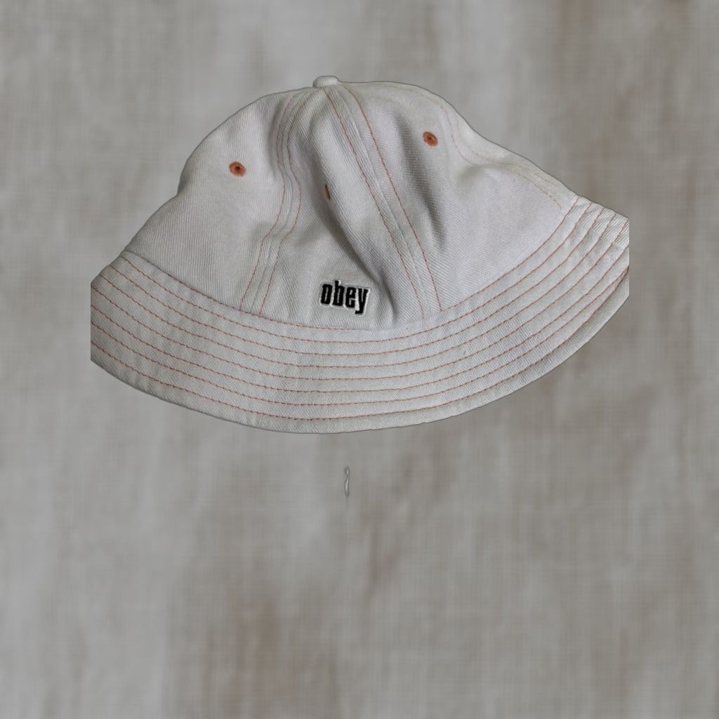 Obey VINTAGE Obey Bucket Hat 100% Cotton White Orange One Size Women Size ONE SIZE - 1 Thumbnail