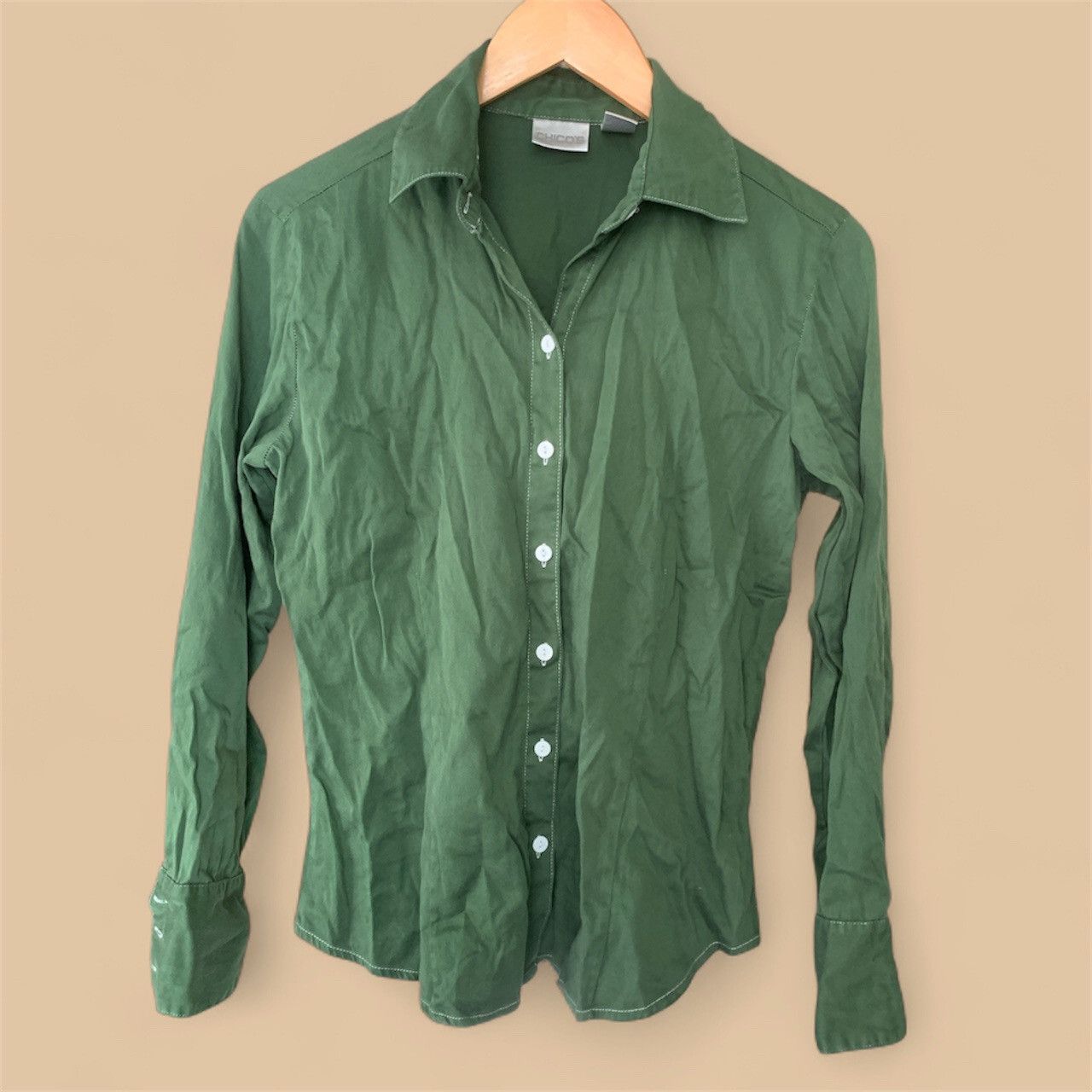 Chicos Forest Green Button Down Long Sleeve Blouse Size S / US 4 / IT 40 - 2 Thumbnail