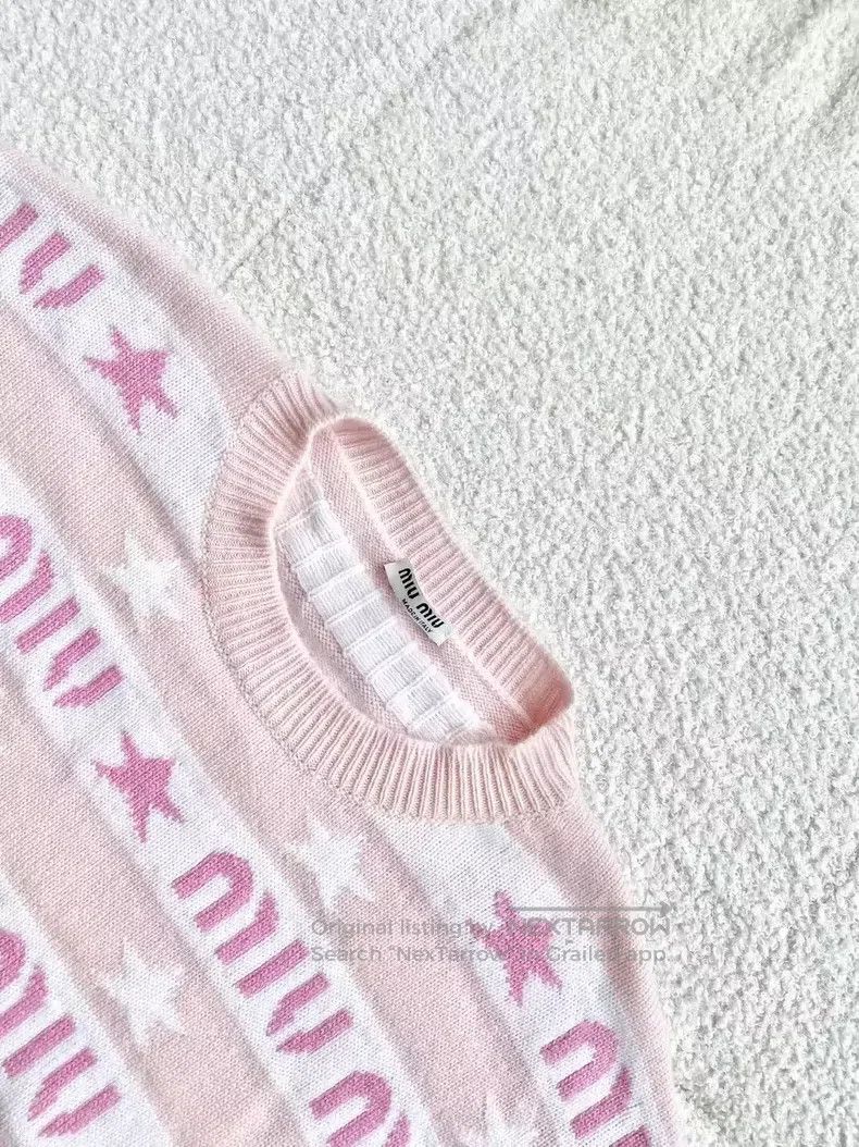 Miu Miu Miu Miu 38 Cashmere pink striped letter logo knitted sweate Size M / US 6-8 / IT 42-44 - 3 Thumbnail