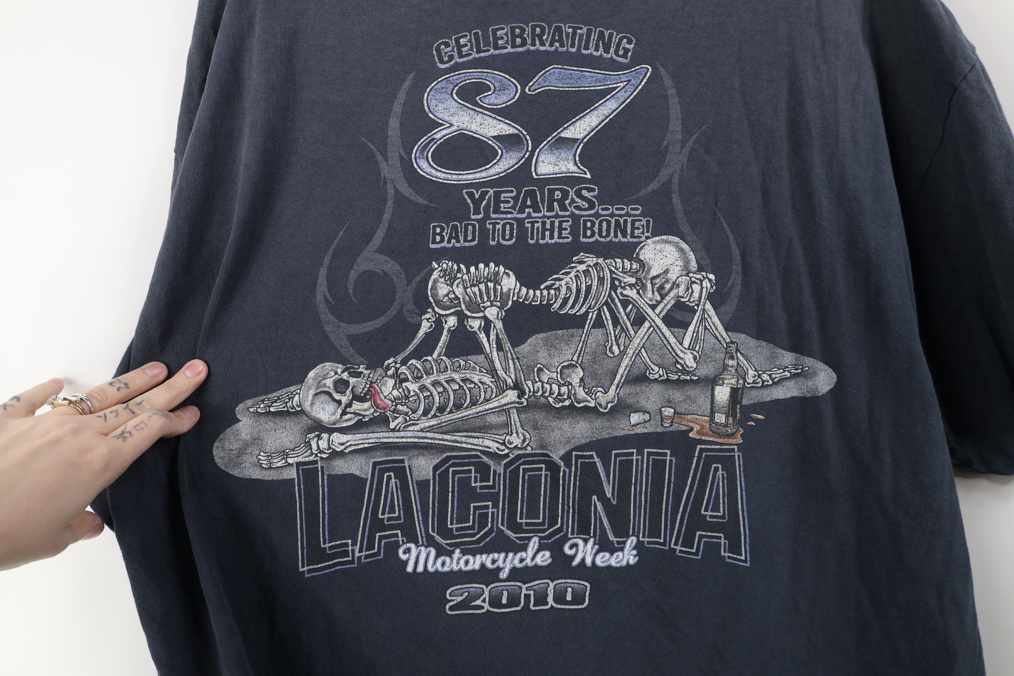 Vintage Vintage Y2K 2010 Laconia Motorcycle Week Skeleton 69 T-Shirt Size US XL / EU 56 / 4 - 13 Thumbnail
