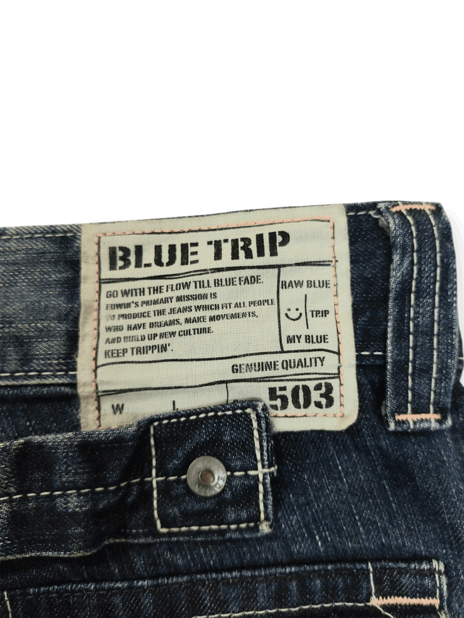 Edwin × Japanese Brand Flare Edwin 503 Blue Trip Buckle Back Denim Size 28" / US 6 / IT 42 - 16 Thumbnail