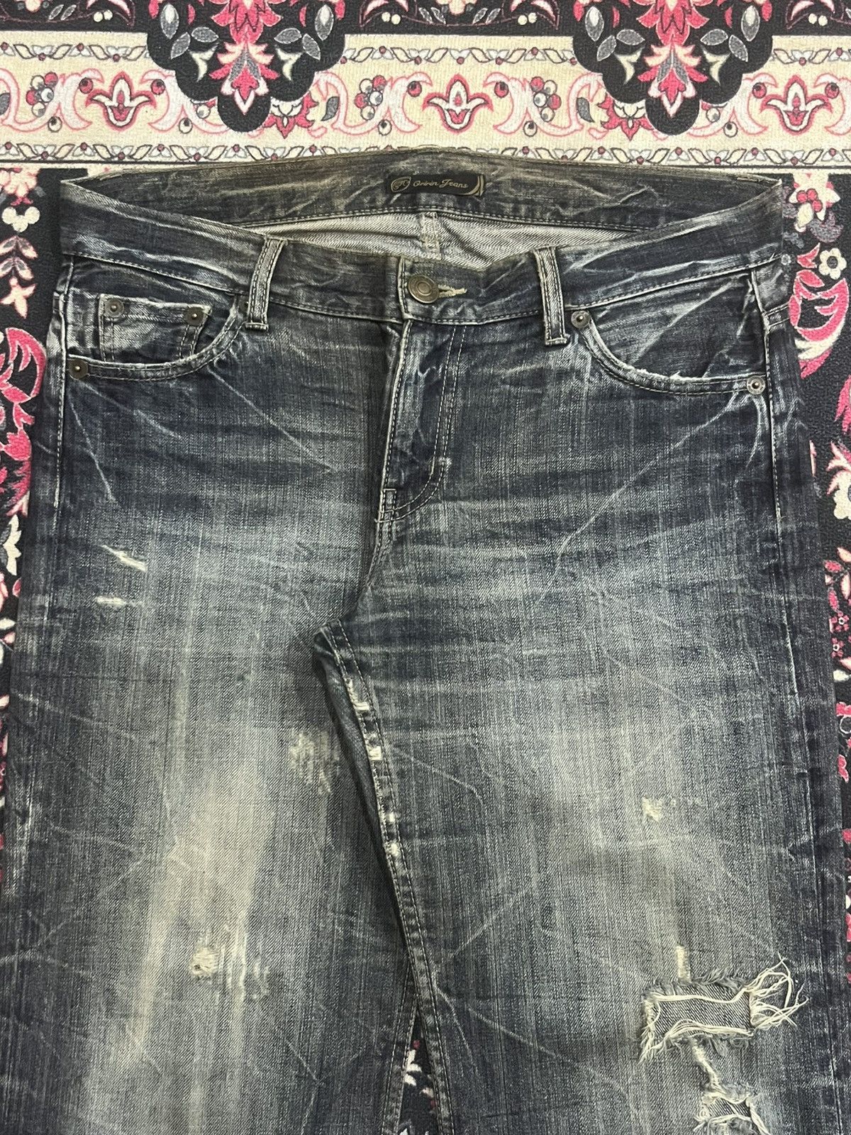 Le Grande Bleu (L.G.B.) Oririn Slogan Embroidered Thunder Washed Distressed Jeans Size US 34 / EU 50 - 4 Thumbnail