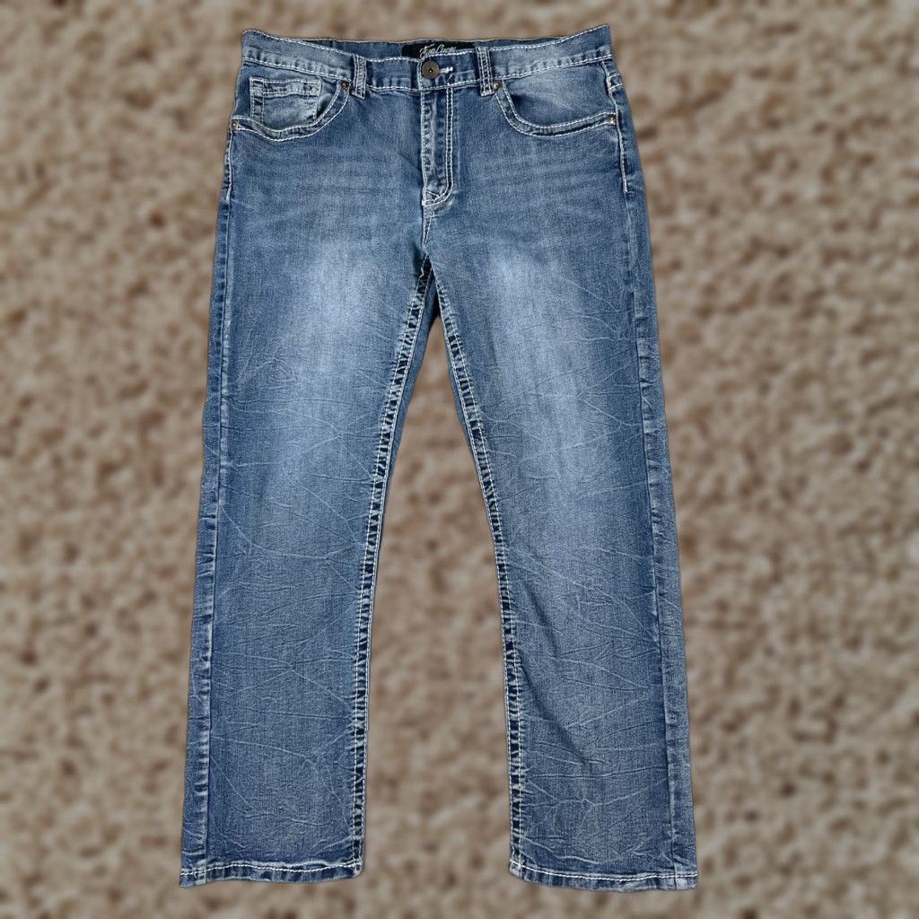 Vintage True Luck Jeans Adult 34 Blue Denim Straight 34x28 Cotton Blend Embroidered 5-Pocket Mens Regular Blue Jeans 34 Mens Size US 34 / EU 50 - 1 Thumbnail