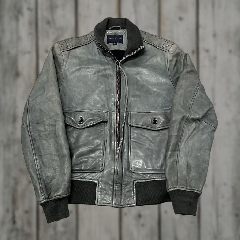 VINTAGE Banana Republic Men's Bomber Leather Jacket Green Sz M