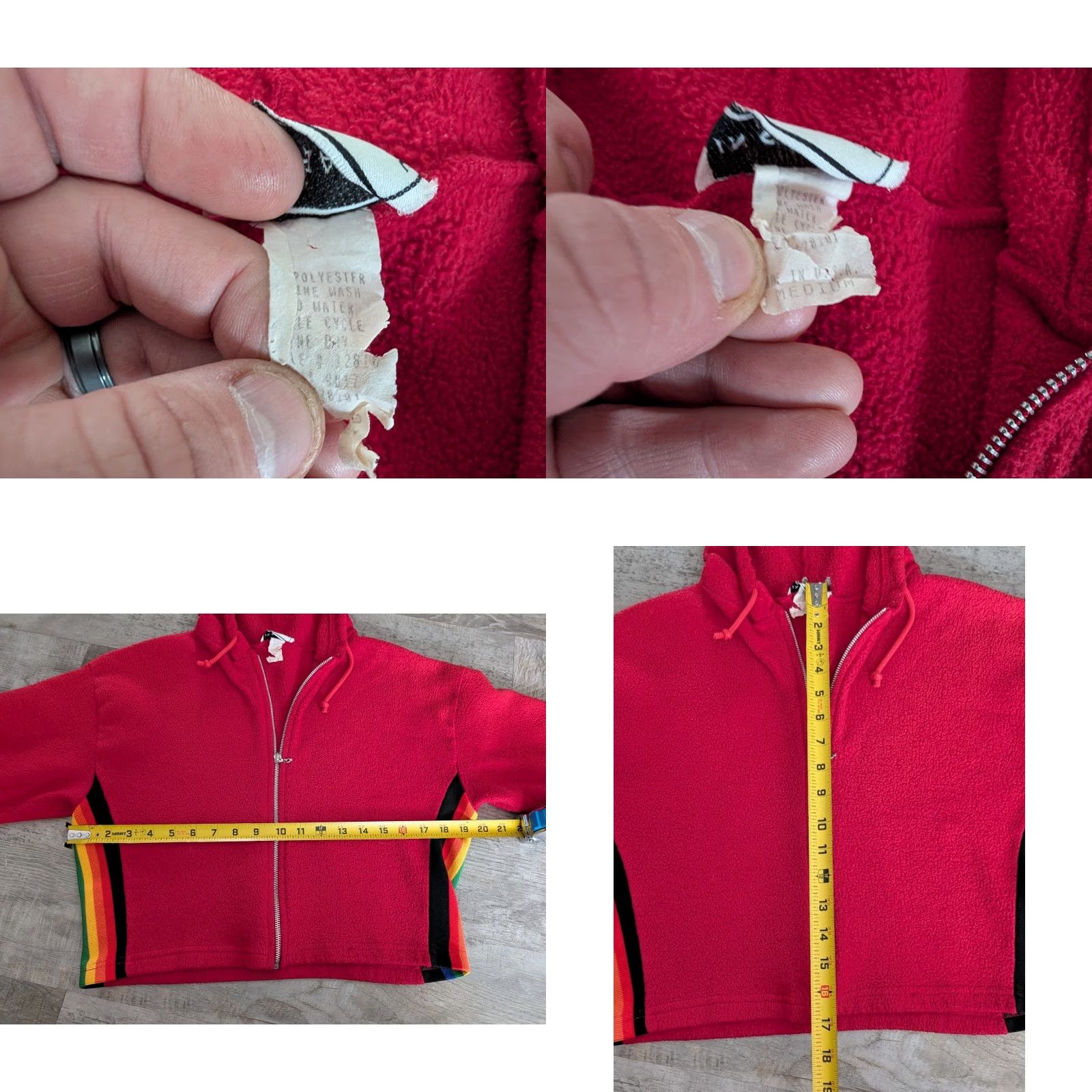 Rainbow VINTAGE In Charge Sweatshirt Shirt Womens Cropped Full Zip Hooded Fleece Red With Rainbow Sides M USA Size M / US 6-8 / IT 42-44 - 8 Thumbnail