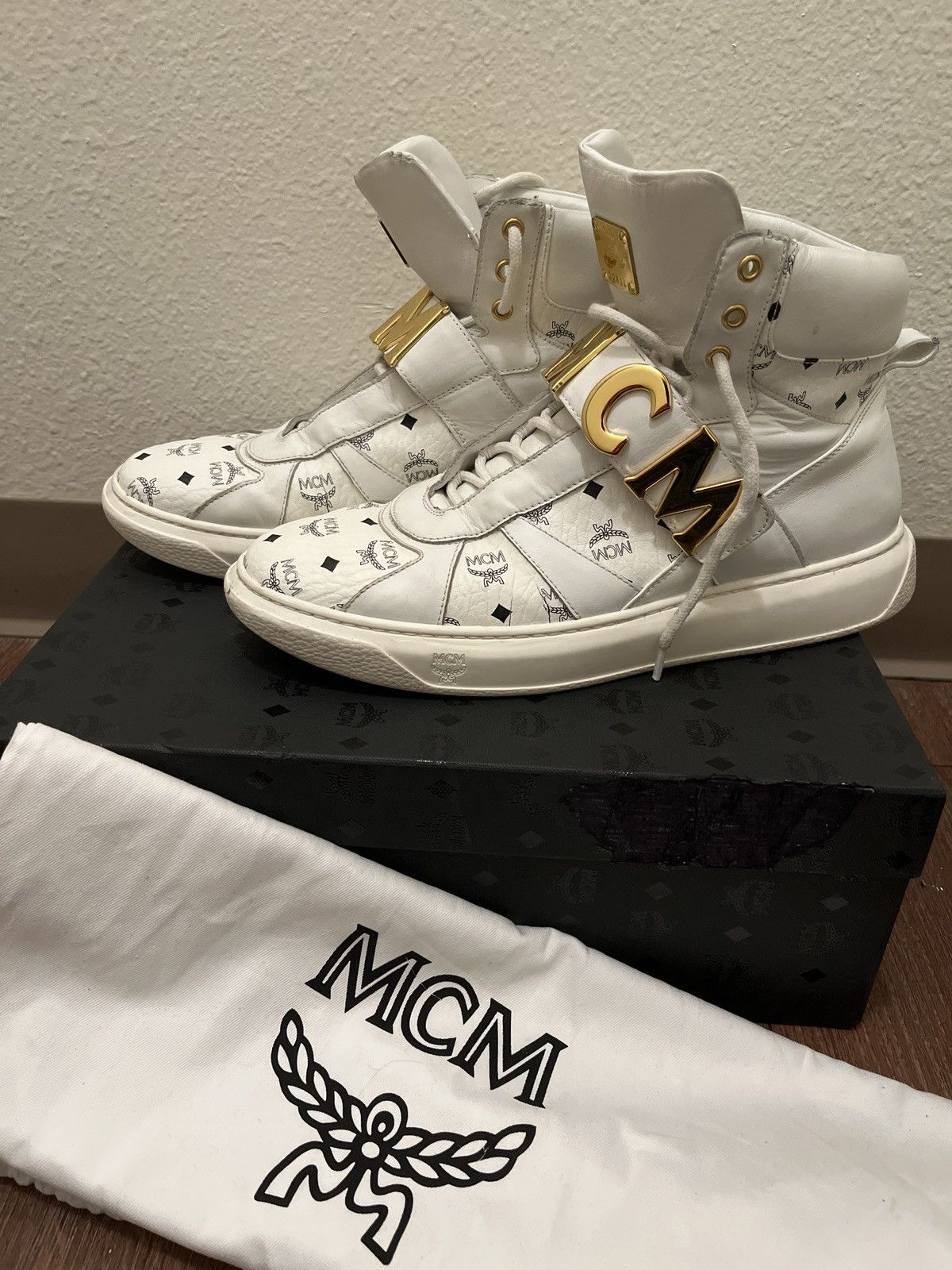 MCM MCM High Top Sneakers Big Logo Luxury Shoes With Box Men 45 Size US 11.5 / EU 44-45 - 1 Thumbnail