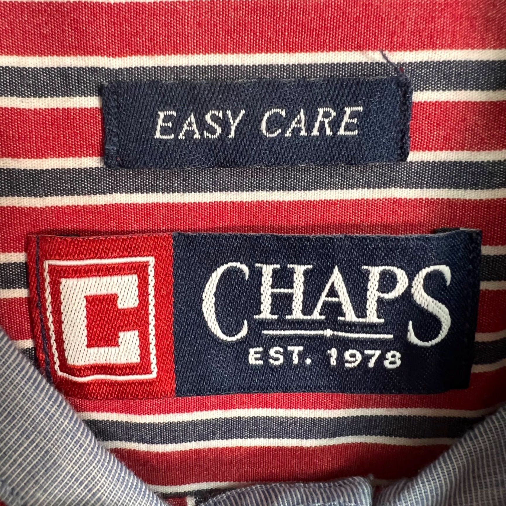 Chaps Chaps Shirt Mens Large L Button-Down Red & Blue Striped Long Sleeve Casual Cotton Polyester Woven Classic 90s? (Note: 90s not in original) Size US L / EU 52-54 / 3 - 3 Thumbnail