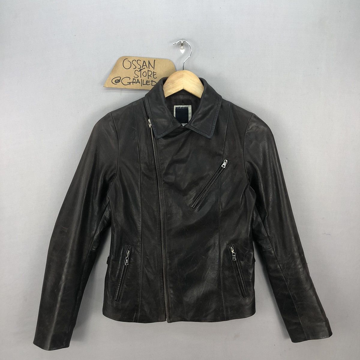 Japanese Brand 🇯🇵 Y. Fukuyama Asymmetrical Cowhide Leather Jacket Size S / US 4 / IT 40 - 1 Thumbnail