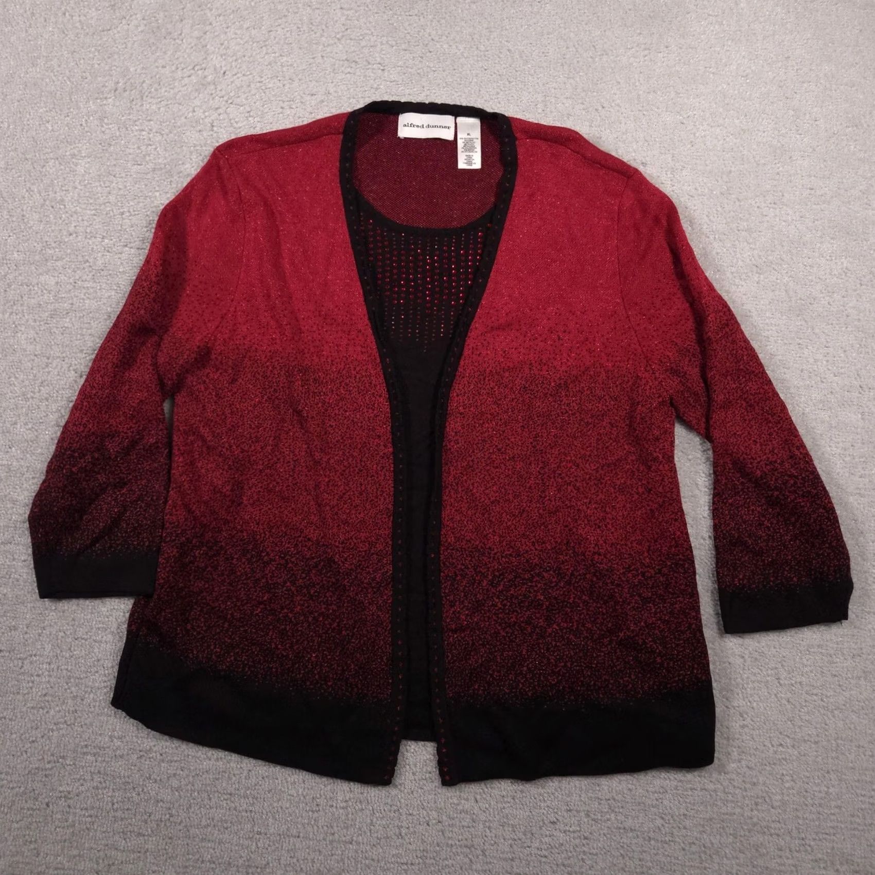 Vintage Alfred Dunner Sweater Cardigan Womens XL Red Ombre Rhinestone Open Front Geometric Knit 3/4 Sleeve Womens Size XL / US 12-14 / IT 48-50 - 2 Thumbnail