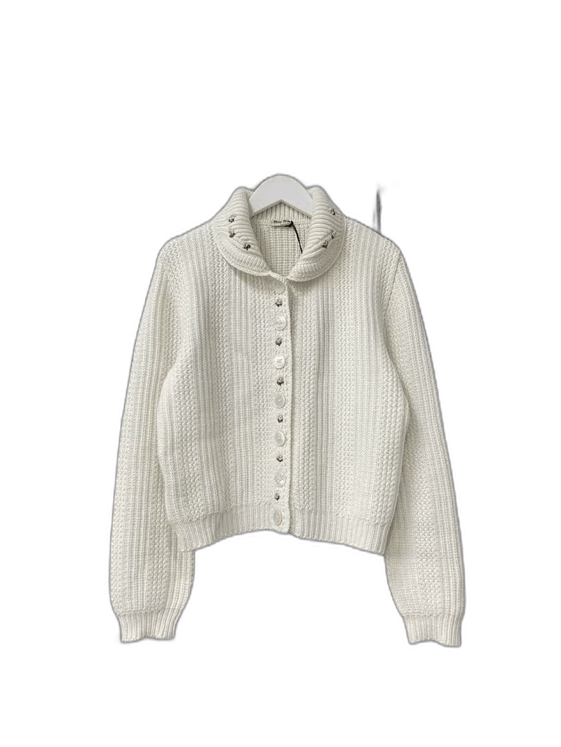 Prada Miu Miu Floral Knit Cardigan with Peter Pan Collar Size US M / EU 48-50 / 2 - 1 Thumbnail