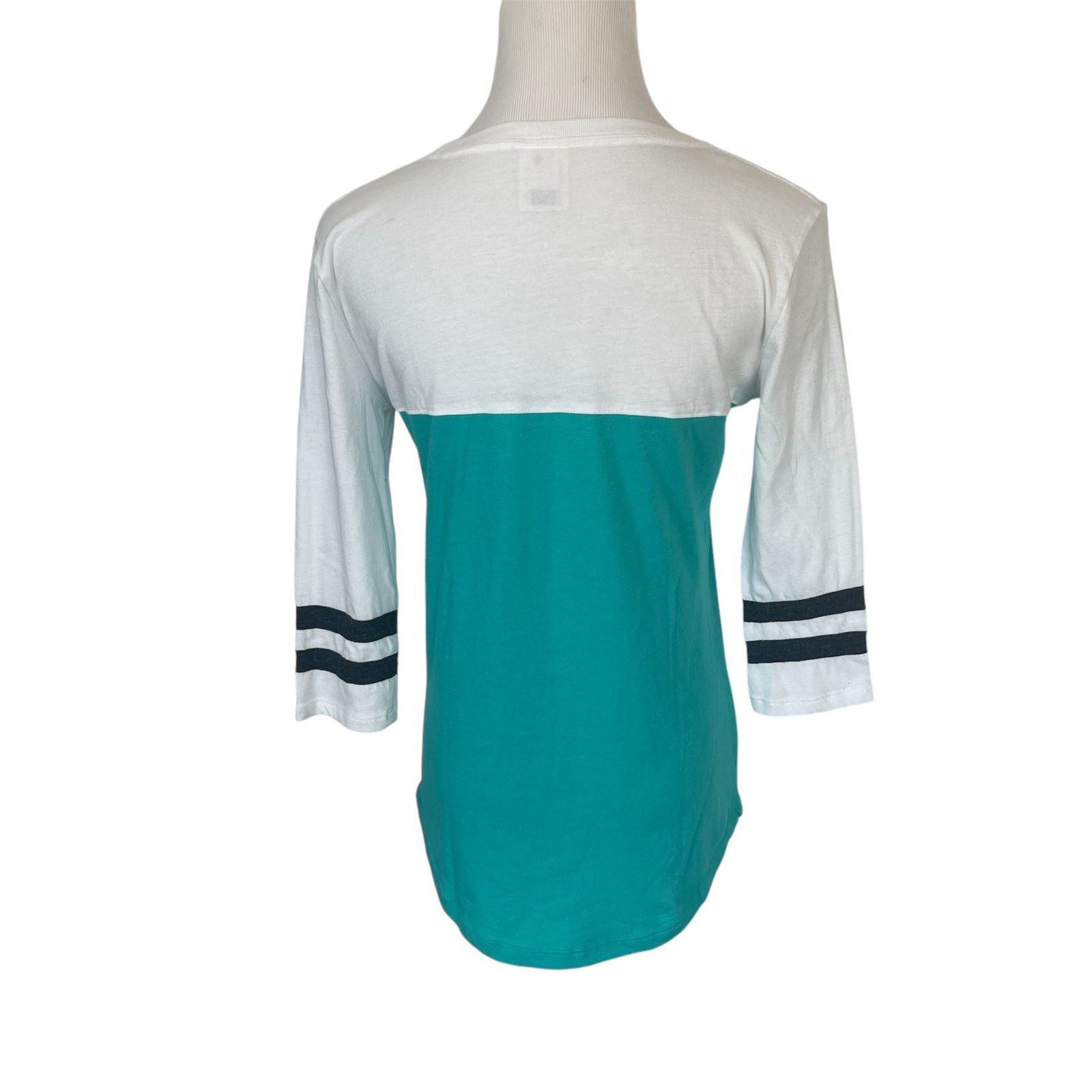 Victoria's Secret XS Pink VS 3/4 Sleeve Teal White Color Block Tee Shirt Size XS / US 0-2 / IT 36-38 - 3 Thumbnail