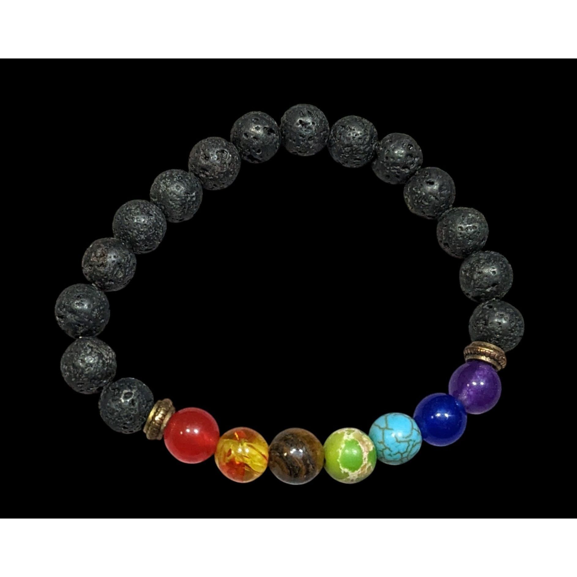 Other Chakra Rainbow Gemstone And Volcanic Rock Beaded Stretch Bra Size ONE SIZE - 1 Thumbnail