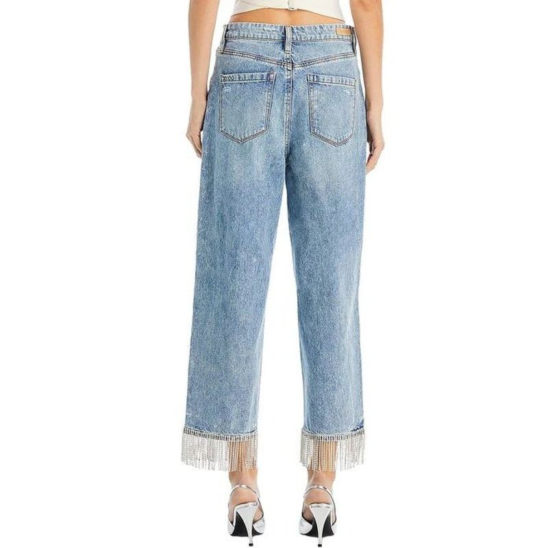 BLANKNYC BLANK NYC Baxter Rhinestone Fringed Ankle Straight Leg Jeans Size 24" / US 00 / IT 34 - 6 Thumbnail