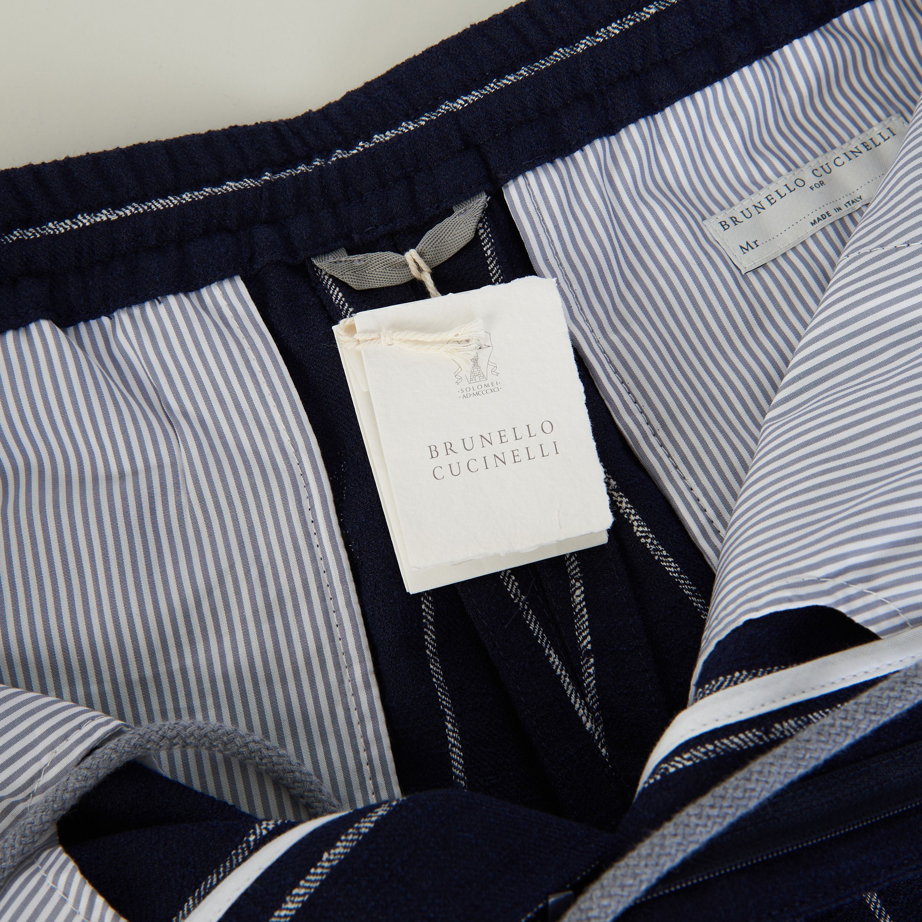 Brunello Cucinelli Navy Blue Chalk Stripe Bermuda Shorts - Drawstring, Pleats Size US 34 / EU 50 - 9 Thumbnail