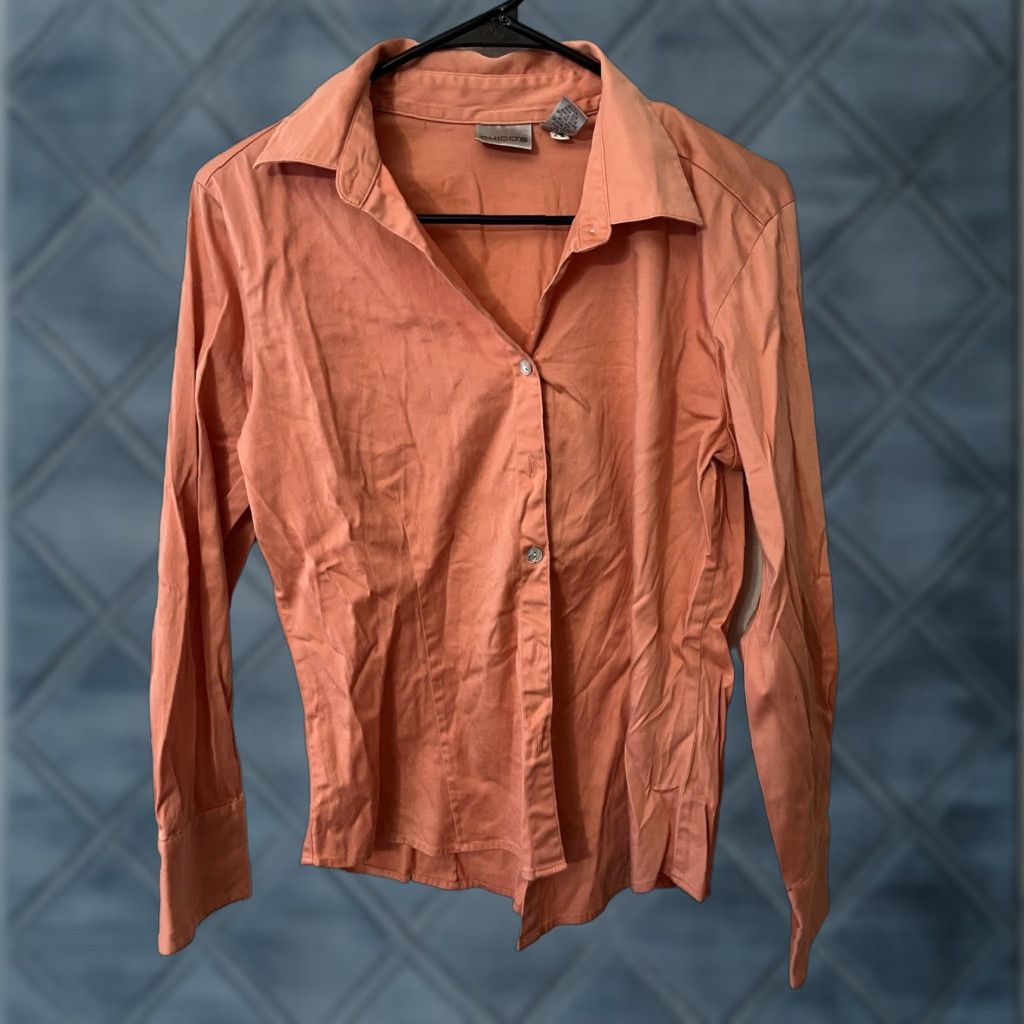 Vintage VINTAGE Chico's Orange Long Sleeve Shirt Women's Button-Up Size 0 Size XS / US 0-2 / IT 36-38 - 1 Thumbnail