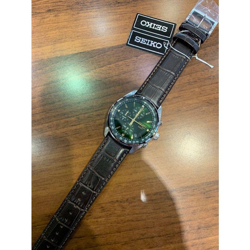 Seiko Seiko Quartz Chronograph crystal Glass Brown Leather Strap Size ONE SIZE - 5 Thumbnail