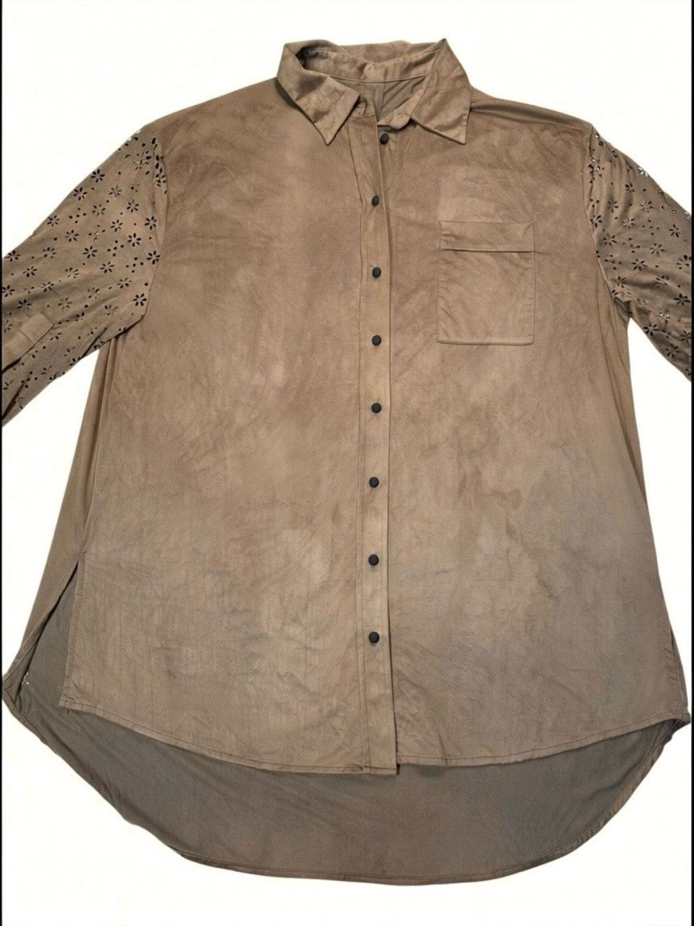 Other Brown Faux Suede Soft Burnout Sleeve Shirt Size XL Size XL / US 12-14 / IT 48-50 - 3 Thumbnail