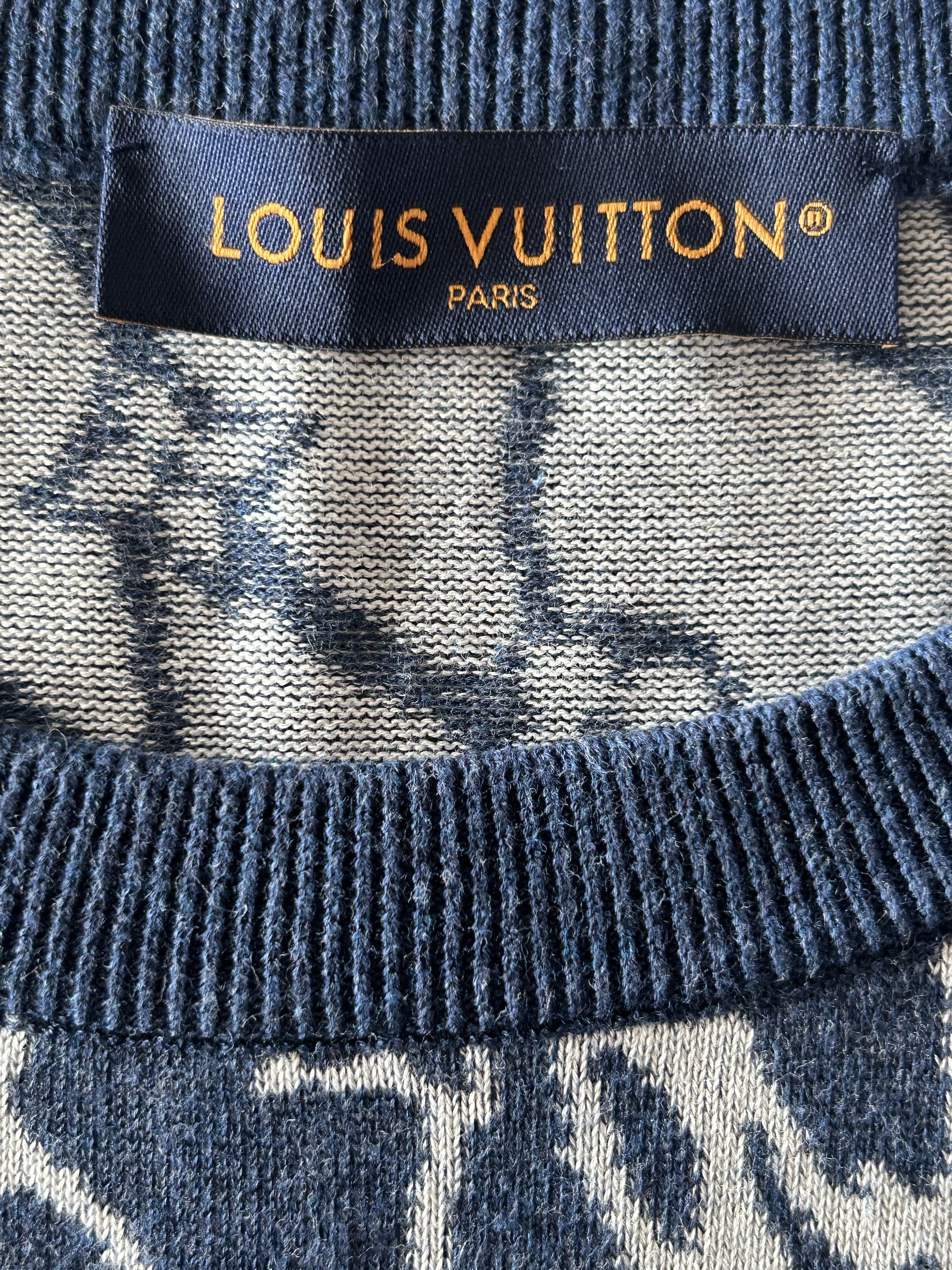 Louis Vuitton Blue & White Barb Wire Monogram Intarsia T-Shirt Size US XXL / EU 58 / 5 - 3 Thumbnail