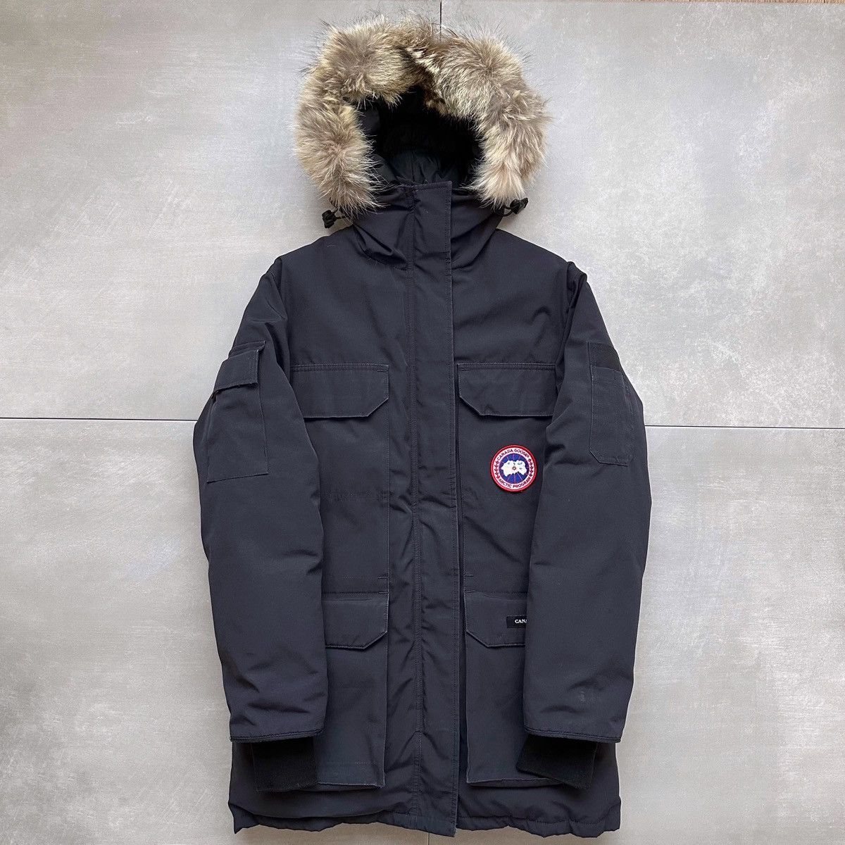 Image of Canada Goose Expedition Down Puffer Long Parka Jacket Fur in Navy, Men's (Size Small)