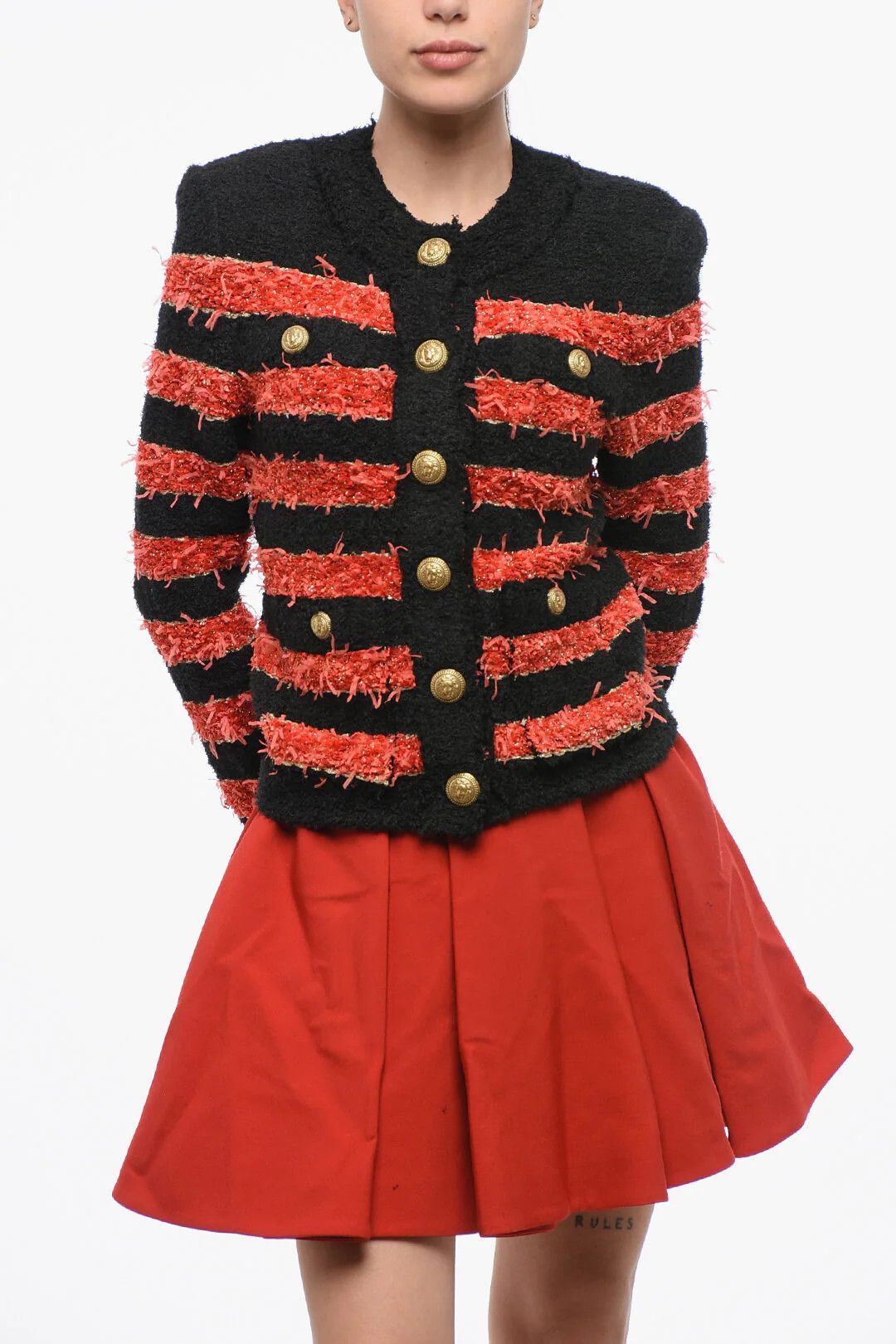 Balmain og1mm0326 Bicolour Striped Cardigan in Black/Red Size S / US 4 / IT 40 - 1 Thumbnail