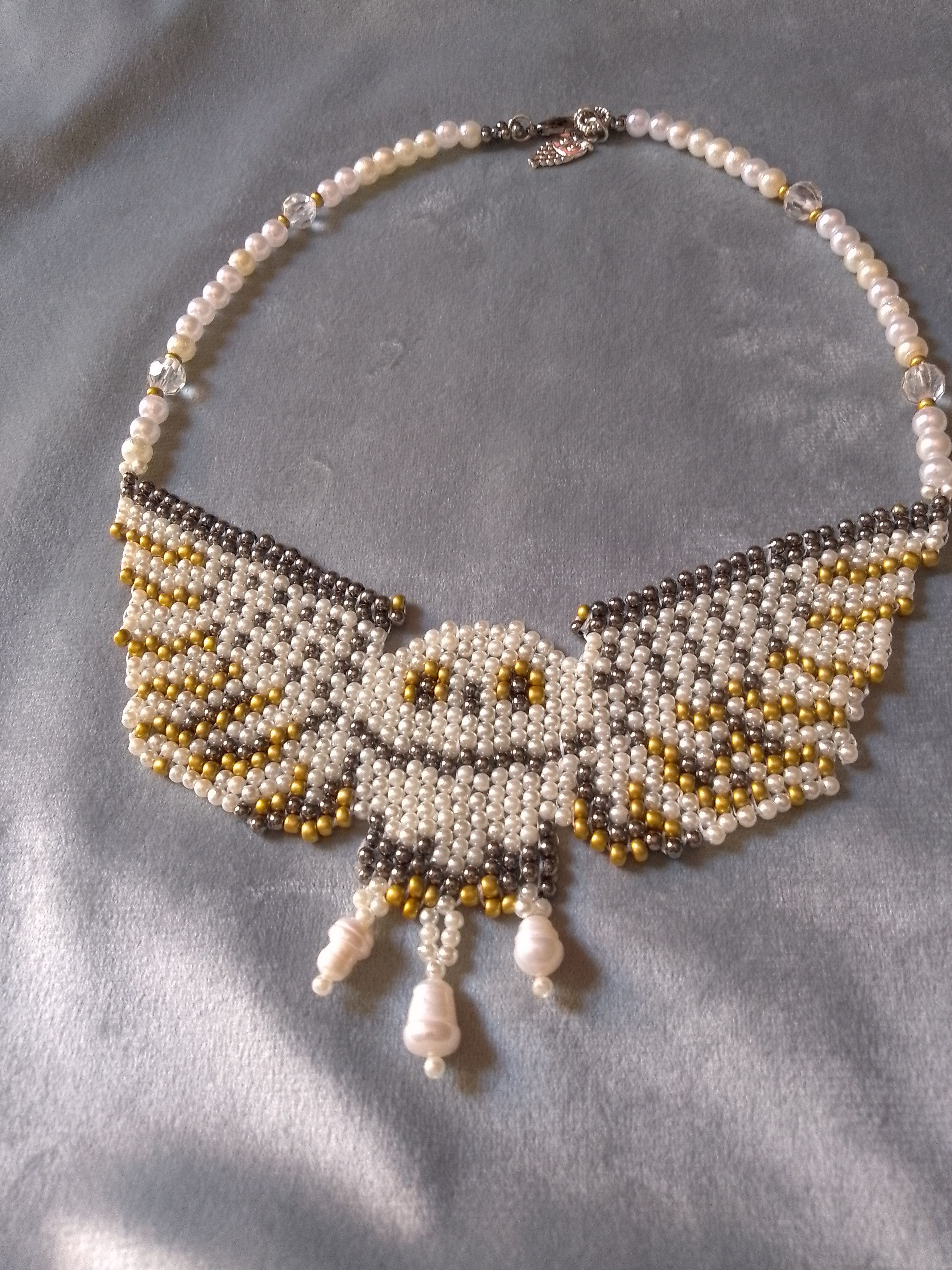Handmade Choker Necklace Owl shaped with Freshwater pearls Size ONE SIZE - 2 Thumbnail