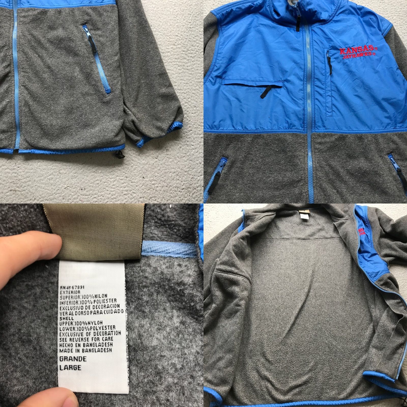Reebok VINTAGE University of Kansas Jayhawks Heisman Reebok Fleece Jacket Mens Large Gray Blue Size US L / EU 52-54 / 3 - 8 Thumbnail