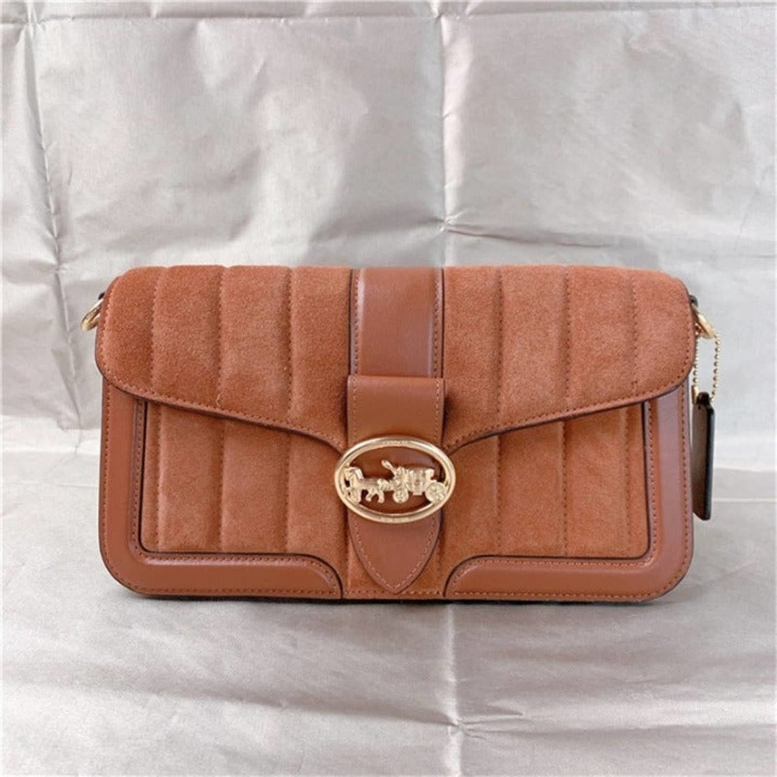 image of Coach C5635 Georgie Shoulder Bag With Linear Quiltiing in Brown, Women's