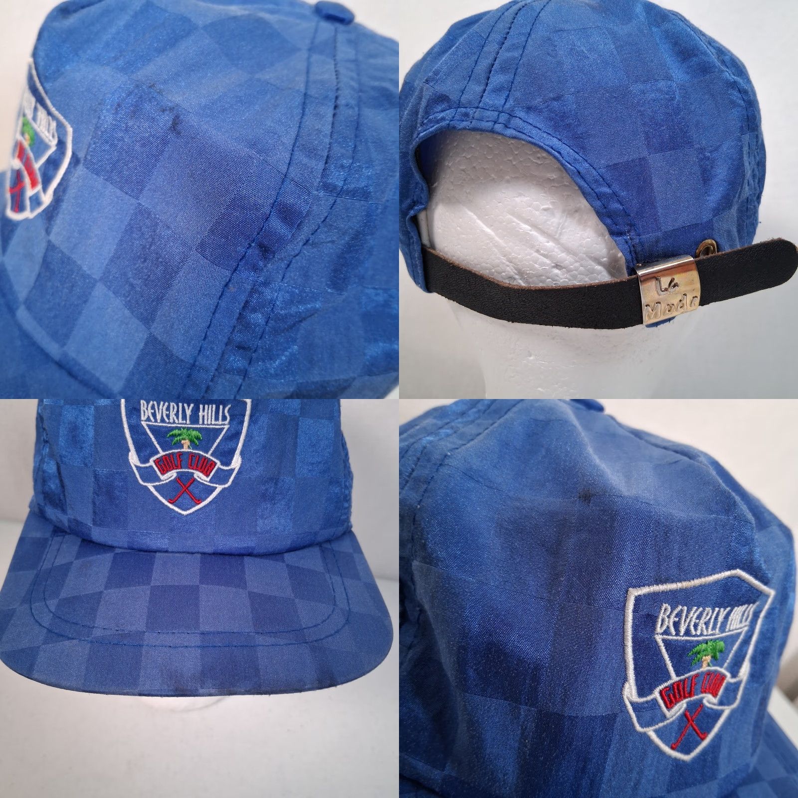 Vintage VINTAGE Beverly Hills Golf Club Cap Hat Blue Checkered One Size Men Adjustable Distressed Embroidered Strap Back 1990s California Size ONE SIZE - 11 Thumbnail