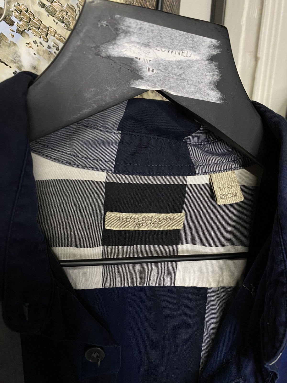 Burberry Check Button Up Men’s T-Shirt Preowned Size Medium