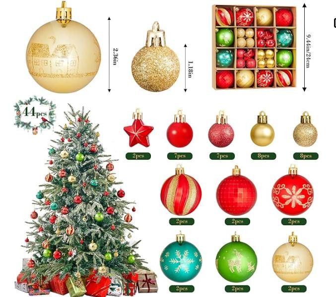 NBDN Nobrandedon Ornament Set, Shatterproof 44 PCS Set, Multi-Size Size ONE SIZE - 4 Thumbnail