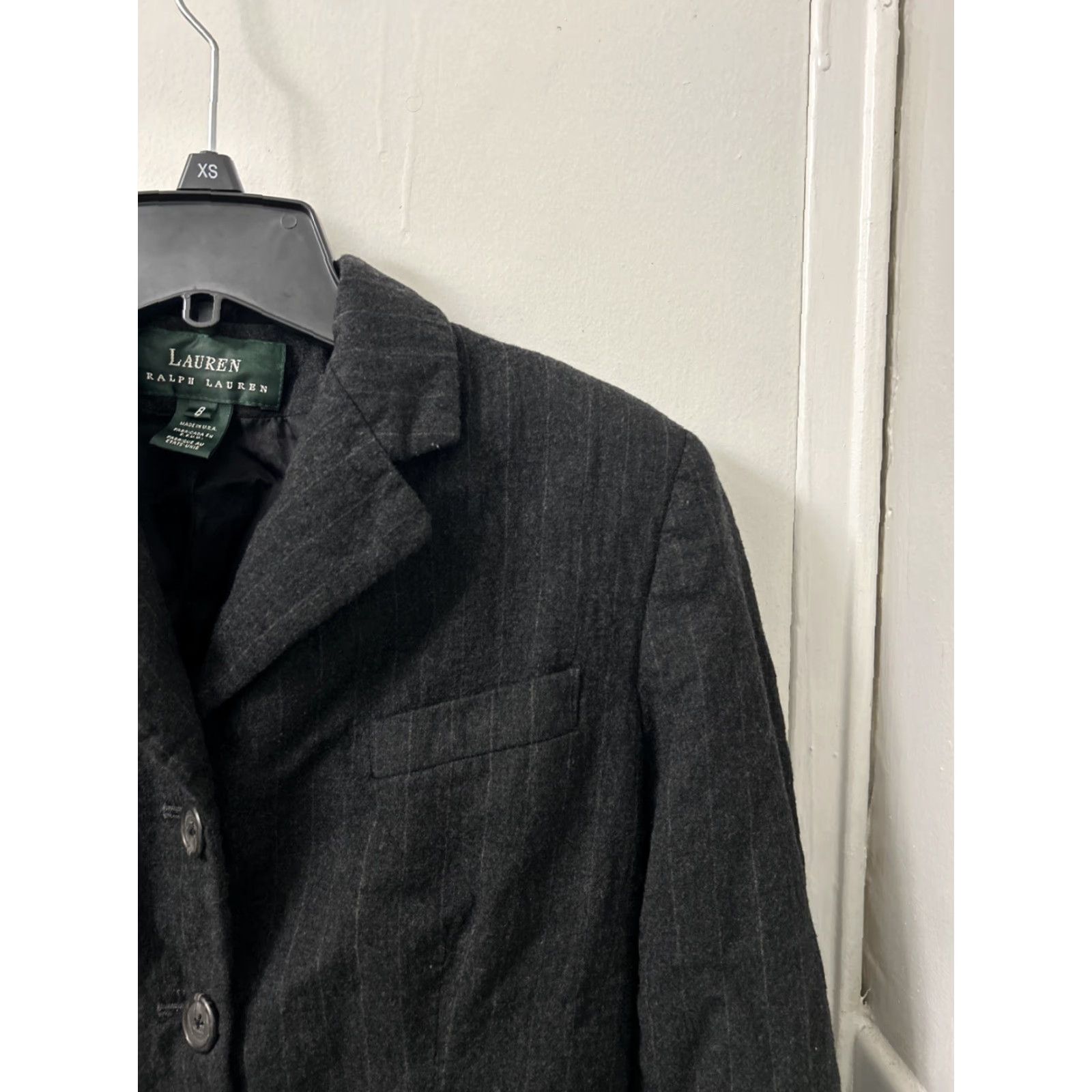 Ralph Lauren VINTAGE Lauren Ralph Lauren Blazer Women 8 Black Striped Worsted Wool US Made Mid-Length Button Cuff Classics Womens Size M / US 6-8 / IT 42-44 - 7 Thumbnail