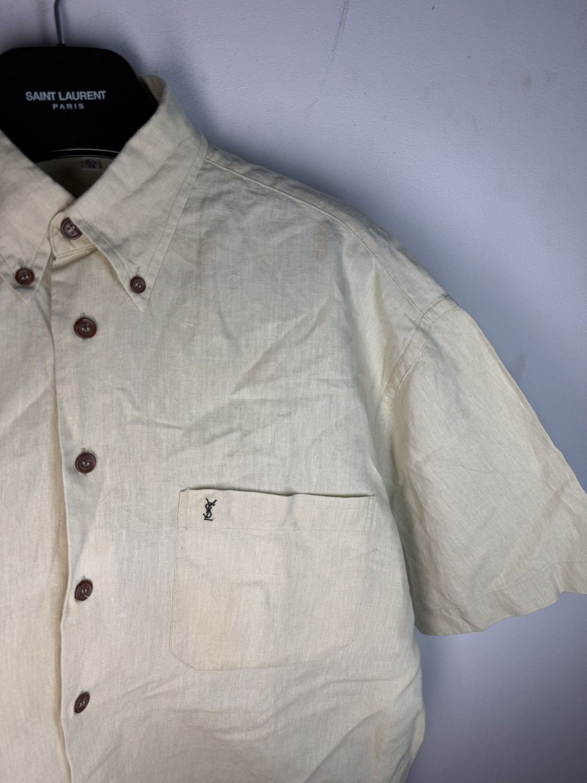 Yves Saint Laurent Linen 90s YSL Shirt Beige Lemon Summer Yves Saint Laurent Size US M / EU 48-50 / 2 - 1 Thumbnail