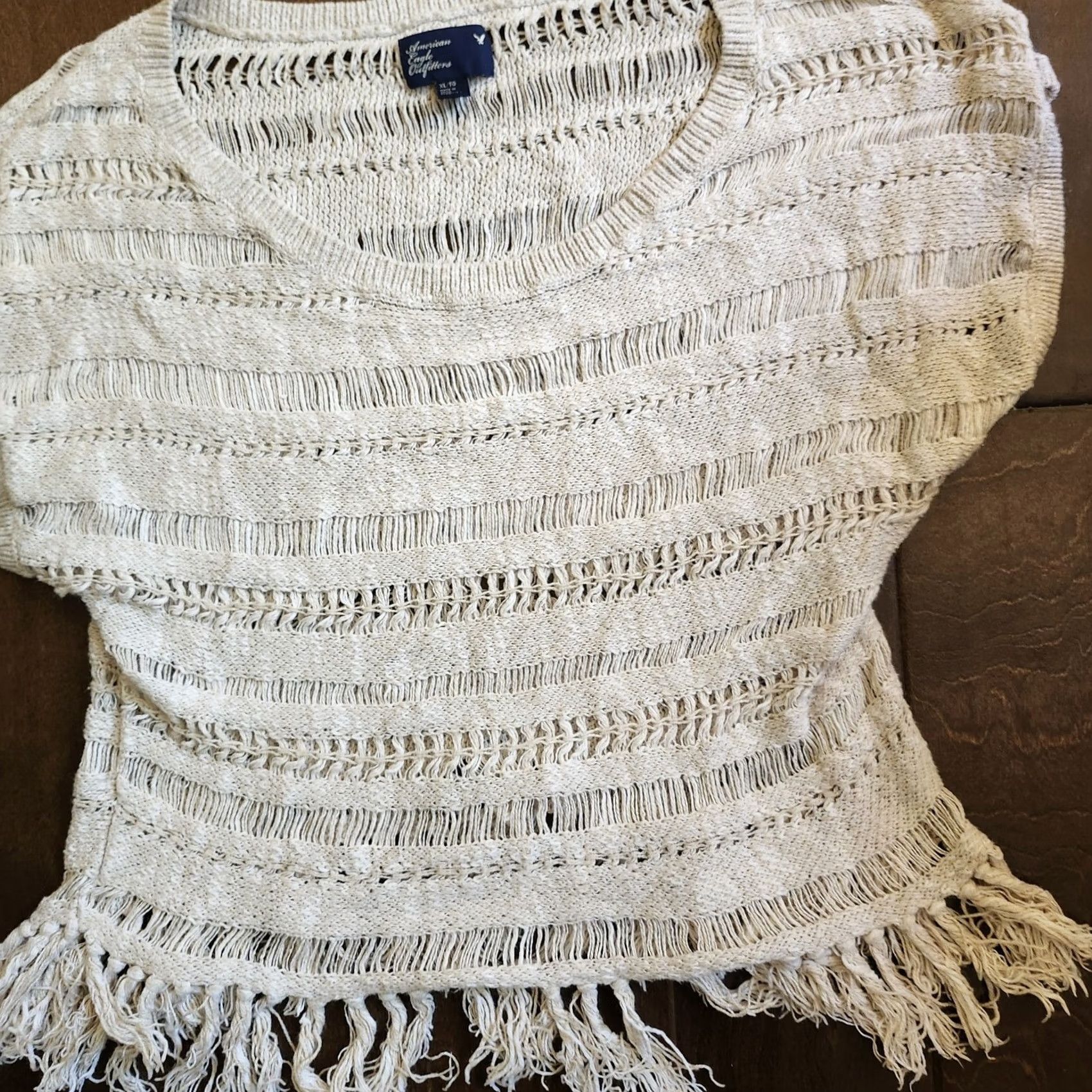 American Eagle Outfitters American Eagle Outfitters Top Womens XL Beige Women Junior Crochet With Fringe Size Size XL / US 12-14 / IT 48-50 - 5 Thumbnail